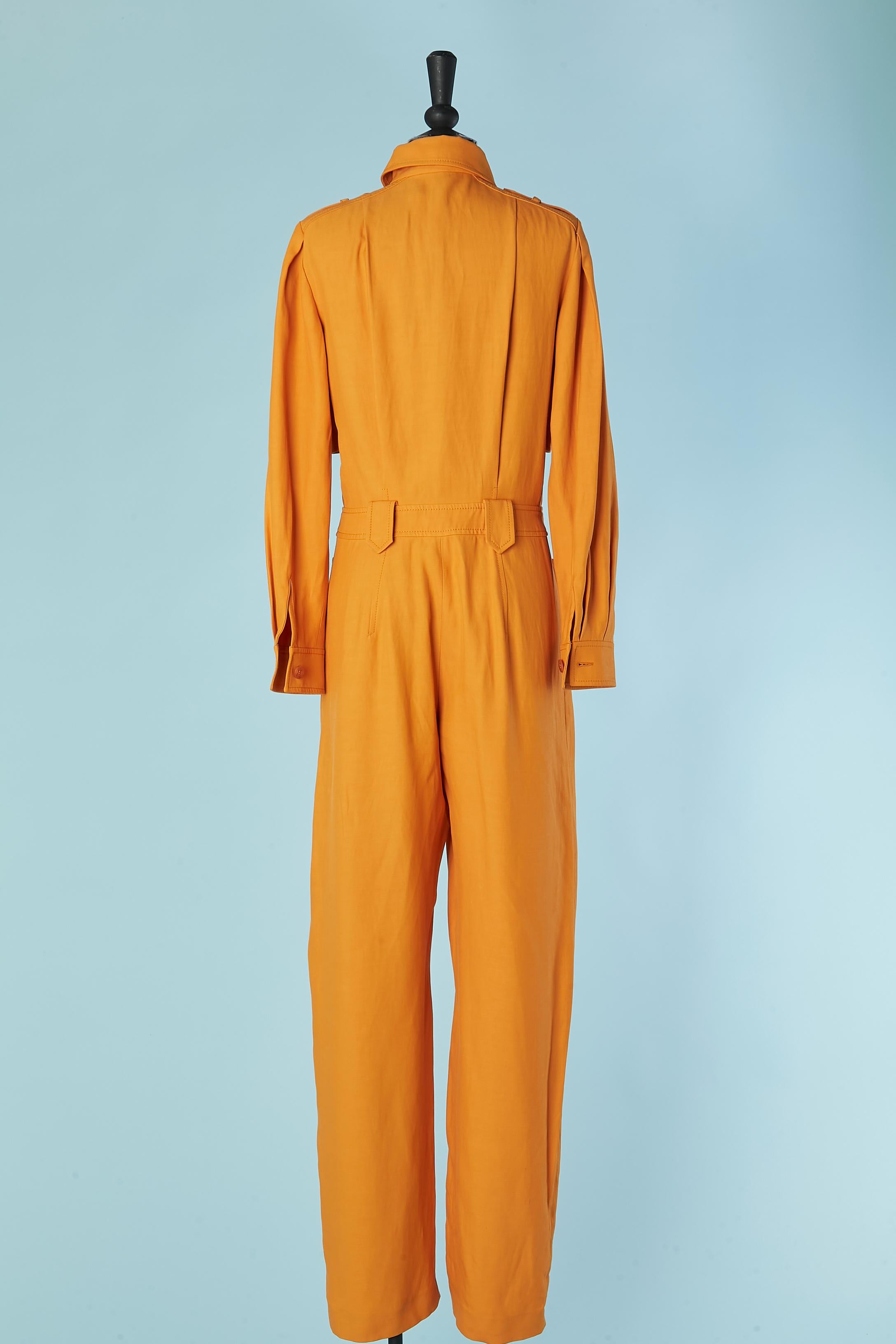 Orange linen and rayon jumpsuit with pockets Alberta Ferretti For Sale 4
