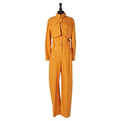 Combinaison à poches en lin et rayonne orange Alberta Ferretti