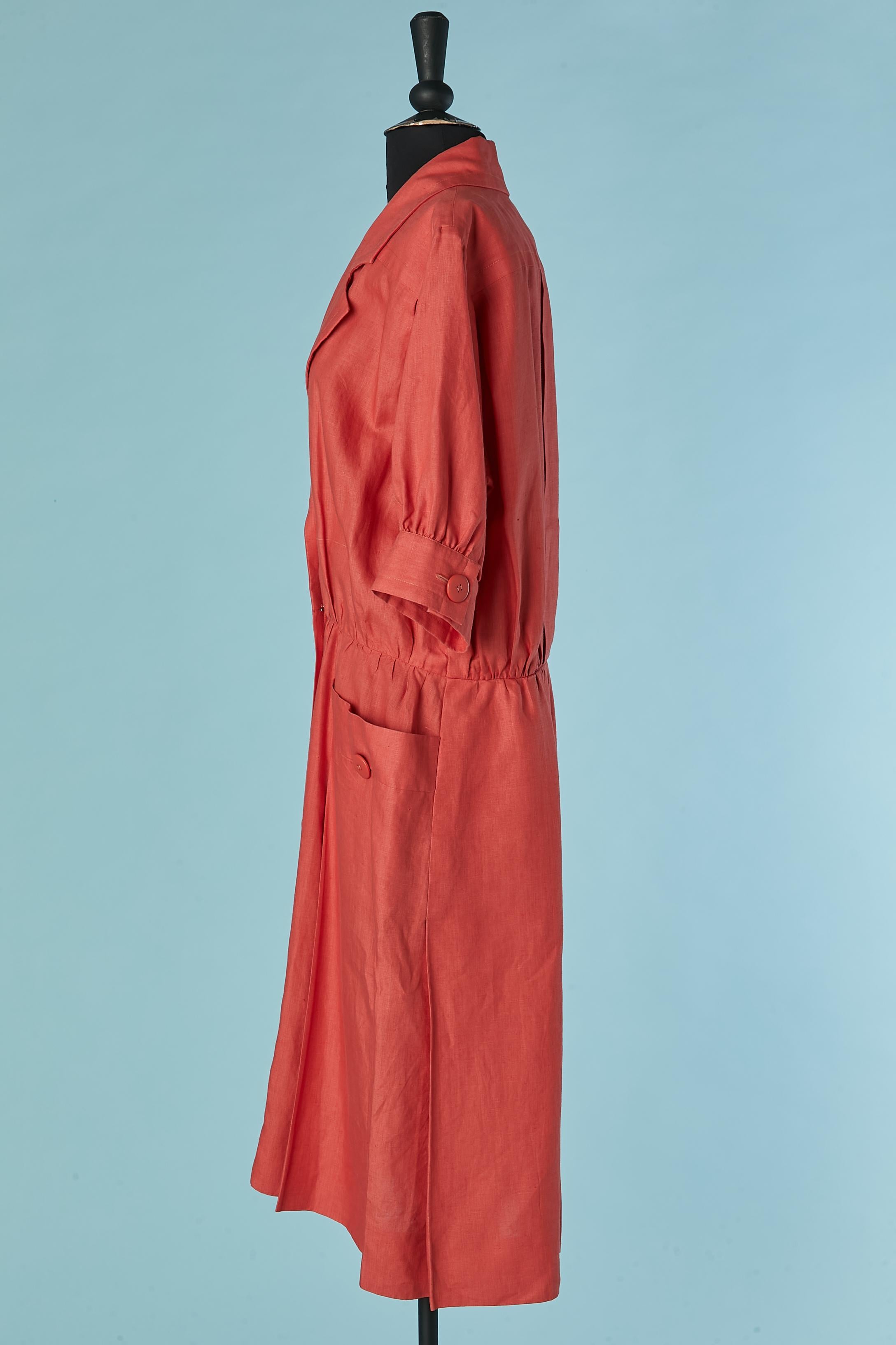 Women's Orange linen day dress Yves Saint Laurent Rive Gauche SS 1989 For Sale