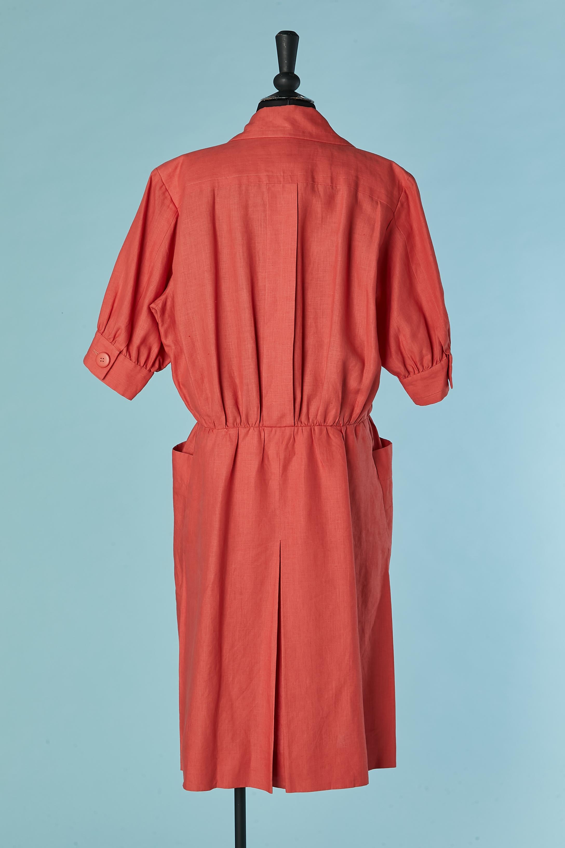 Orange linen day dress Yves Saint Laurent Rive Gauche SS 1989 For Sale 1