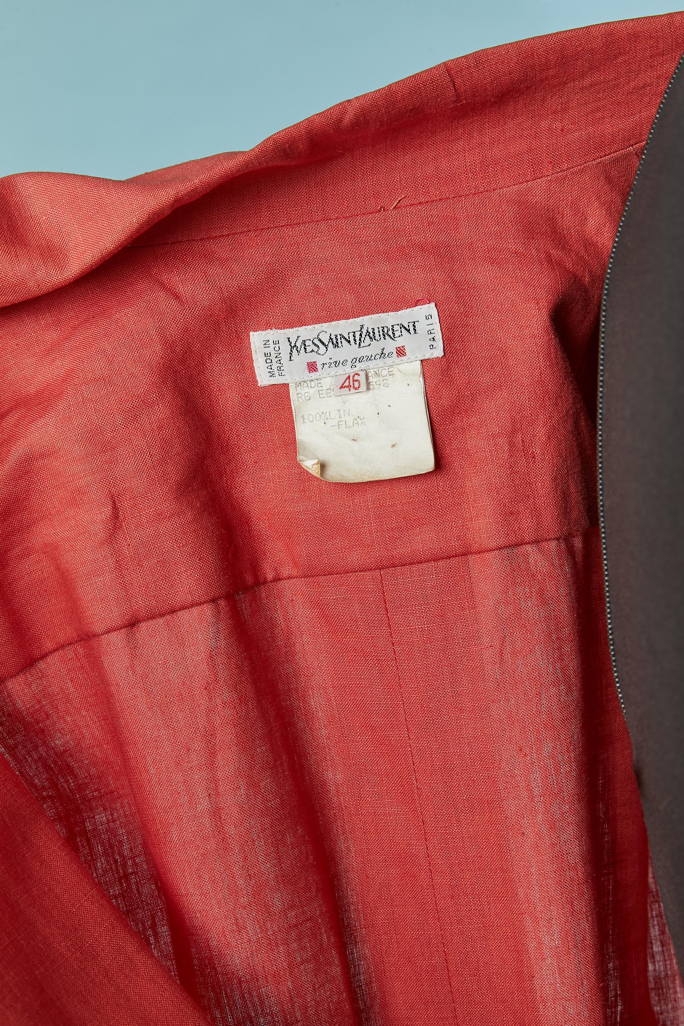 Orange linen day dress Yves Saint Laurent Rive Gauche SS 1989 For Sale 2