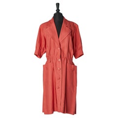 Orangefarbenes Tageskleid aus Leinen Yves Saint Laurent Rive Gauche F/S 1989