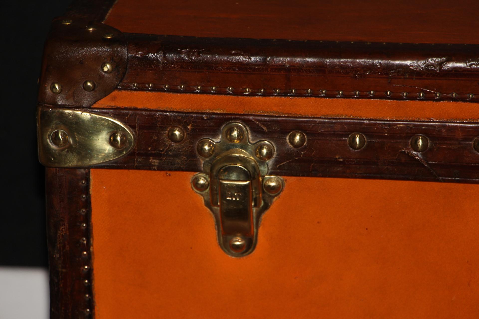 French Orange Louis Vuitton Steamer Trunk, Orange Vuitton Trunk, Vuitton Trunk