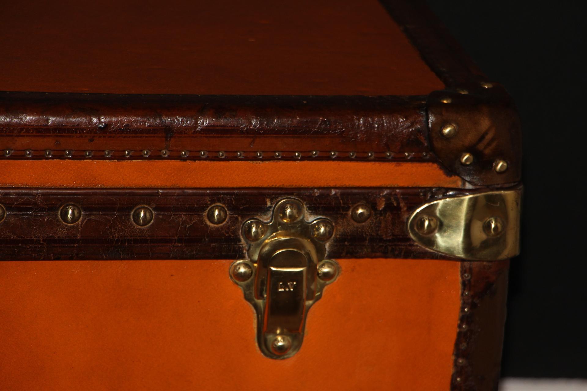 Early 20th Century Orange Louis Vuitton Steamer Trunk, Orange Vuitton Trunk, Vuitton Trunk