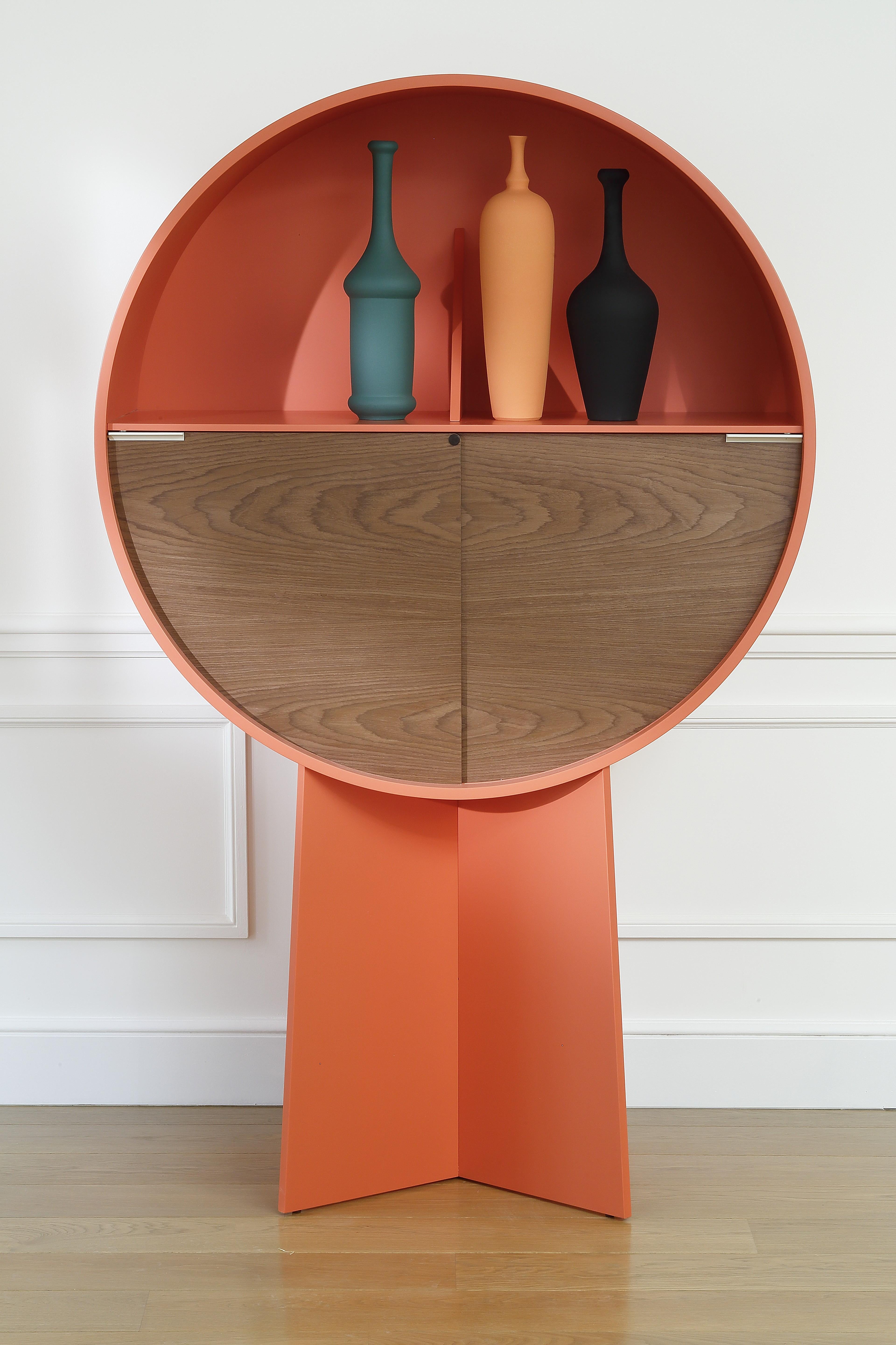 Modern Orange Luna Storage Cabinet by Patricia Urquiola
