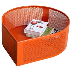 Orange Magazine Storage Box in Metal with Wheels