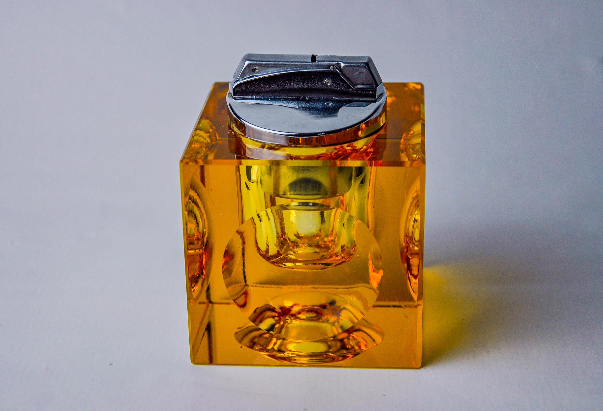 Hollywood Regency Orange magnifying lighter by Antonio Imperatore, murano glass, Italy, 1970 For Sale