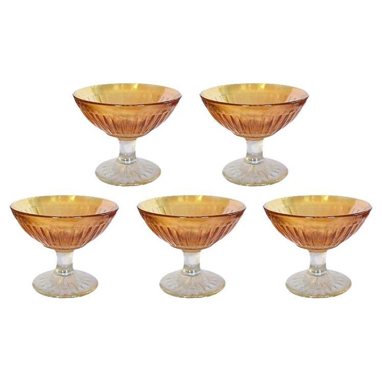 Set of 8 Peach Luster Carnival Glass Tumblers Drinking Glasses Vertical  Panels Marigold Luster Iridescent 10 Ounce 