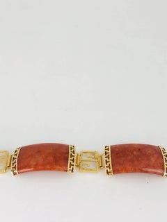 Orange Marmalade, Chinese Jade Bracelet, 14 Karat Yellow Retro