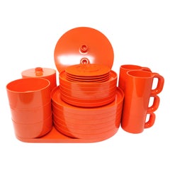 Vintage Orange Massimo Vignelli for Heller Dinnerware, Set of 31 Pieces