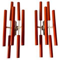 Grande paire d'appliques exclusives en métal orange à 10 douilles, 1970, Italie