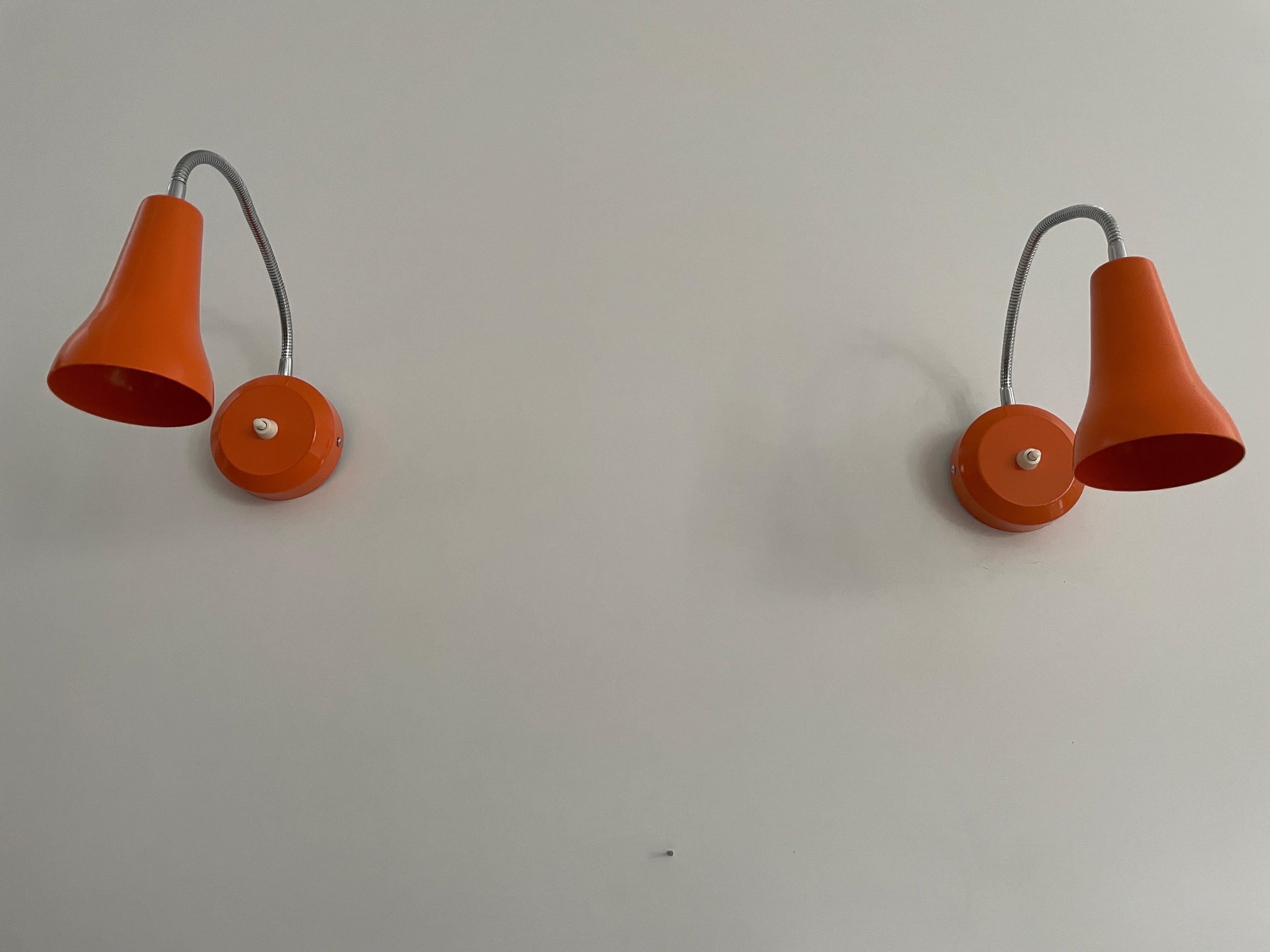 Orange Metal Pair of Gooseneck Sconces, 1970s, Germany

Lampshade is in very good vintage condition. 

This lamp works with E27 light bulb. Max 100W
Wired and suitable to use with 220V and 110V for all countries.


Measurements:
Open length: 48