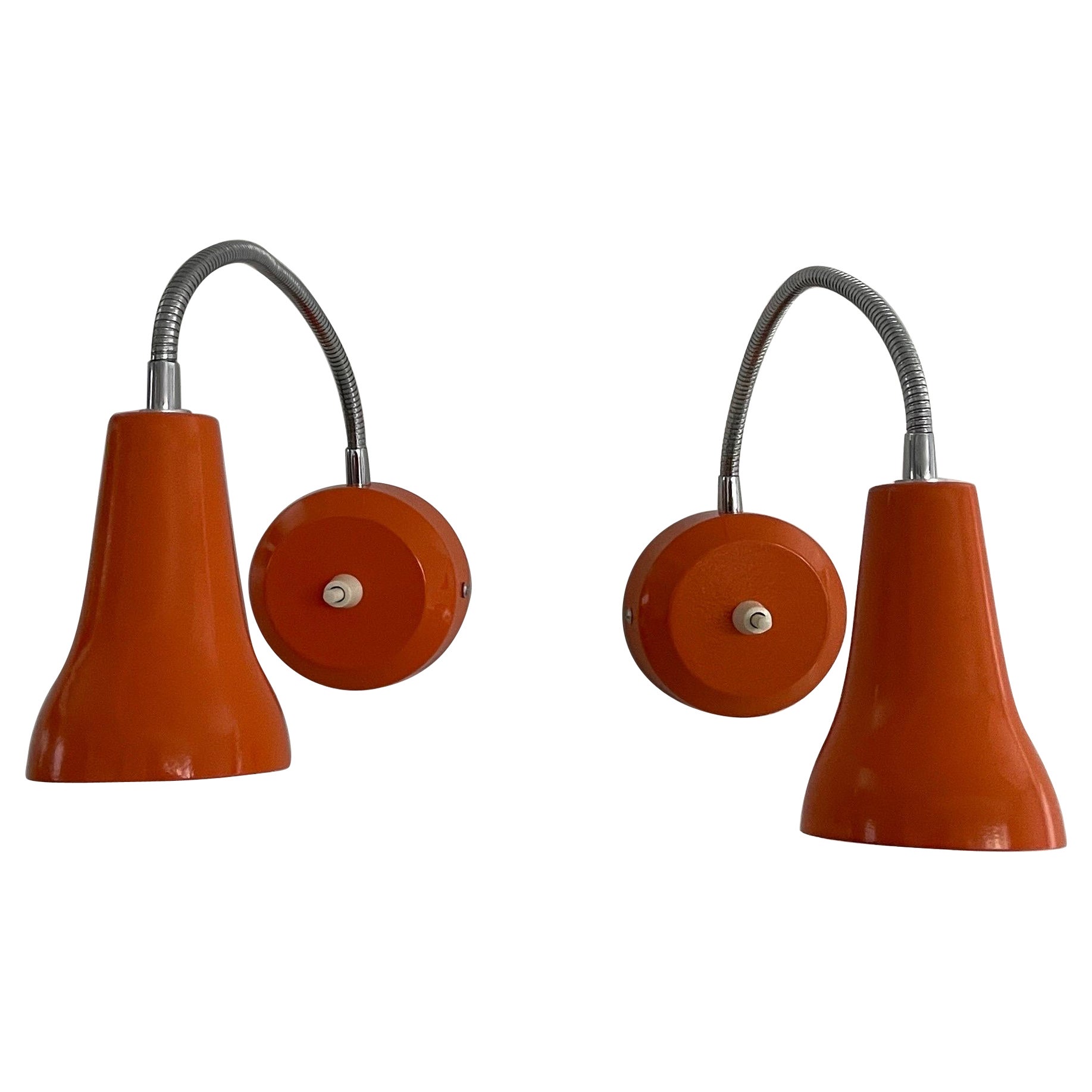 Orange Metal Pair of Gooseneck Sconces, 1970s, Germany