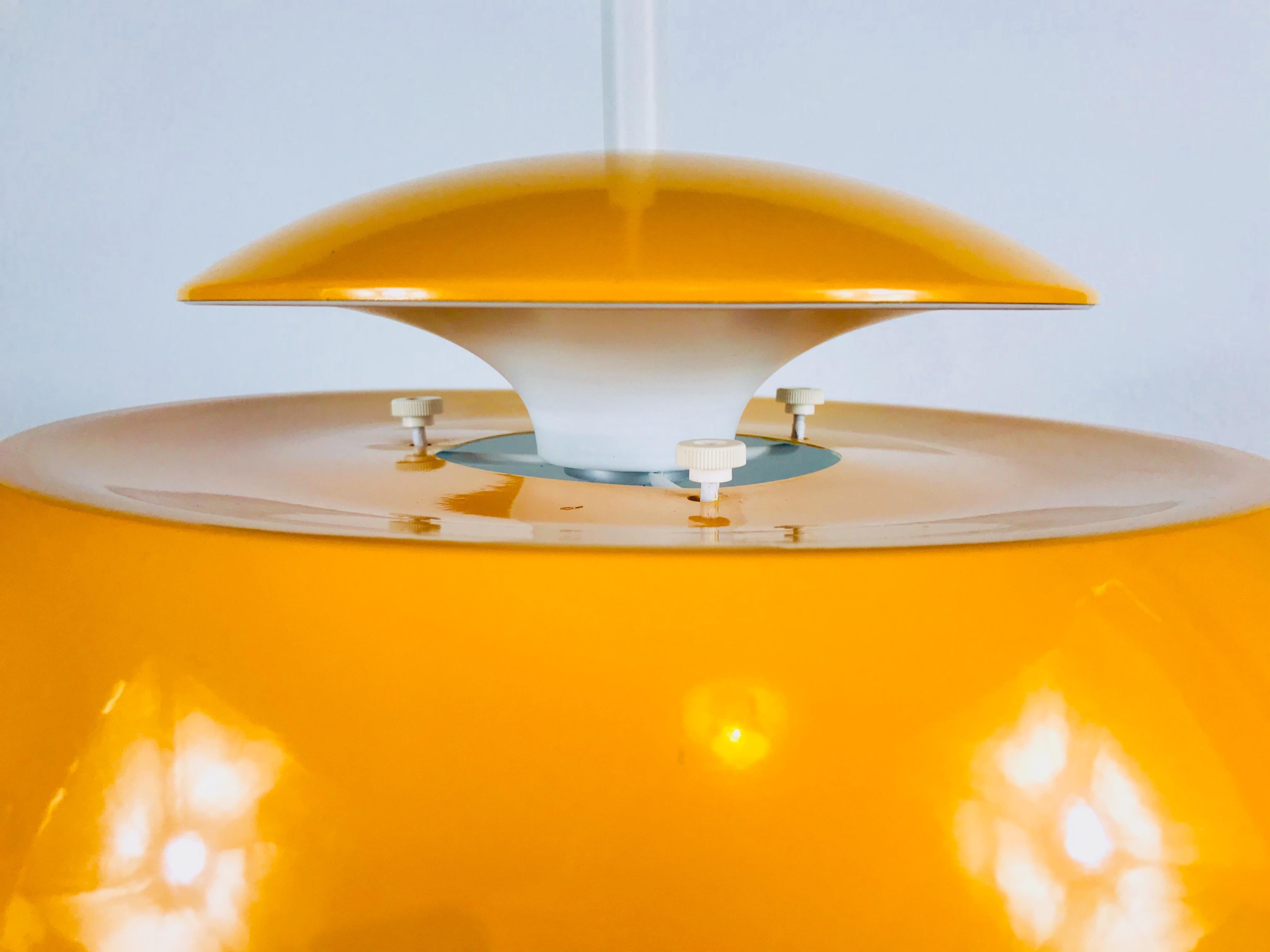 Mid-Century Modern Orange Metal Pendant Lamp by Temde, 1970s For Sale
