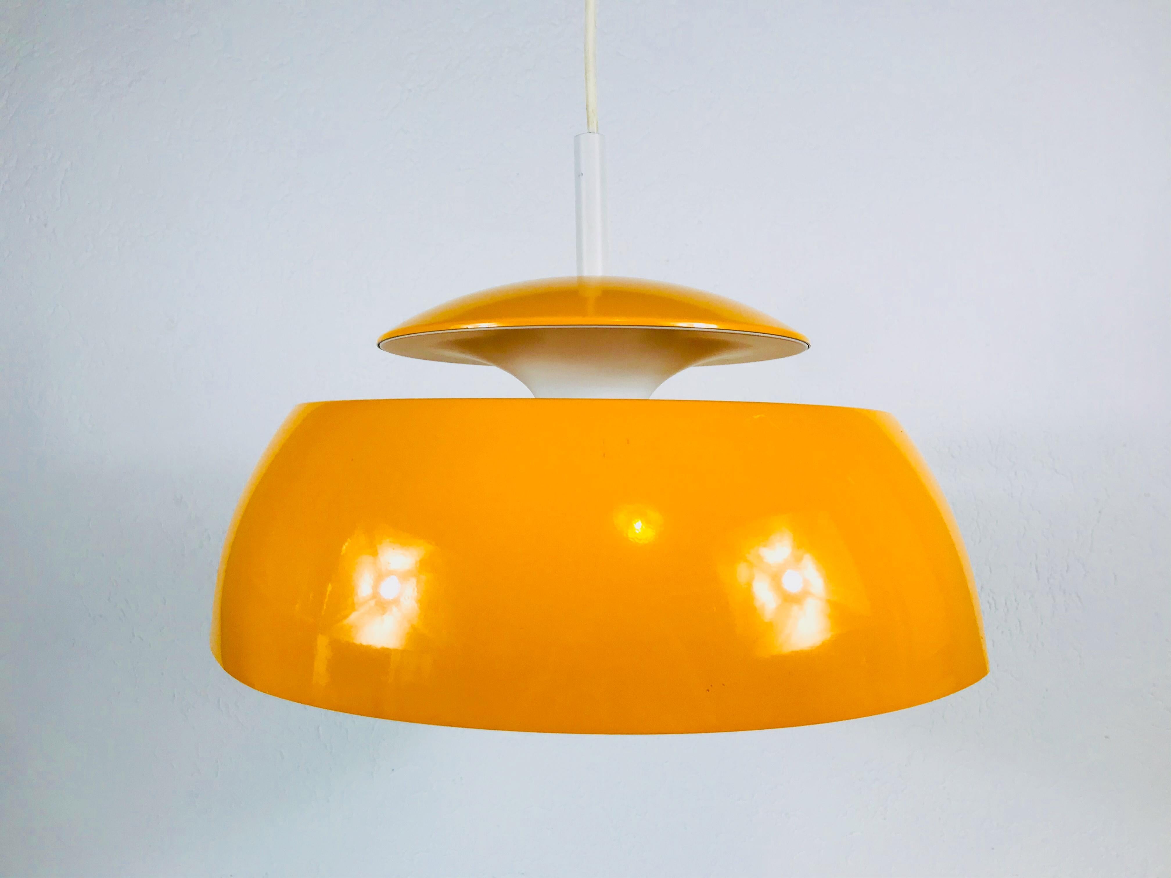 Aluminum Orange Metal Pendant Lamp by Temde, 1970s For Sale