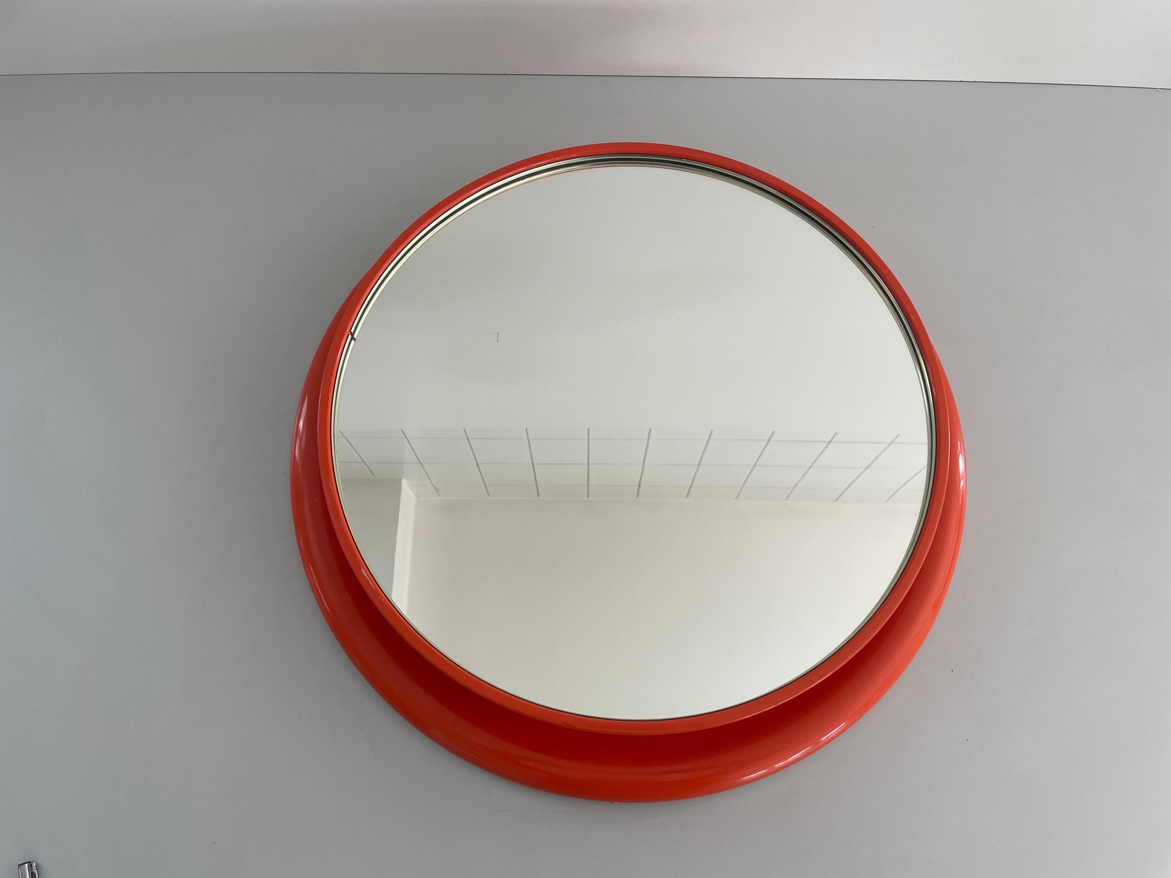 Late 20th Century Orange Metal Pop Art Round Wall Mirror, 1970s, Italy For Sale