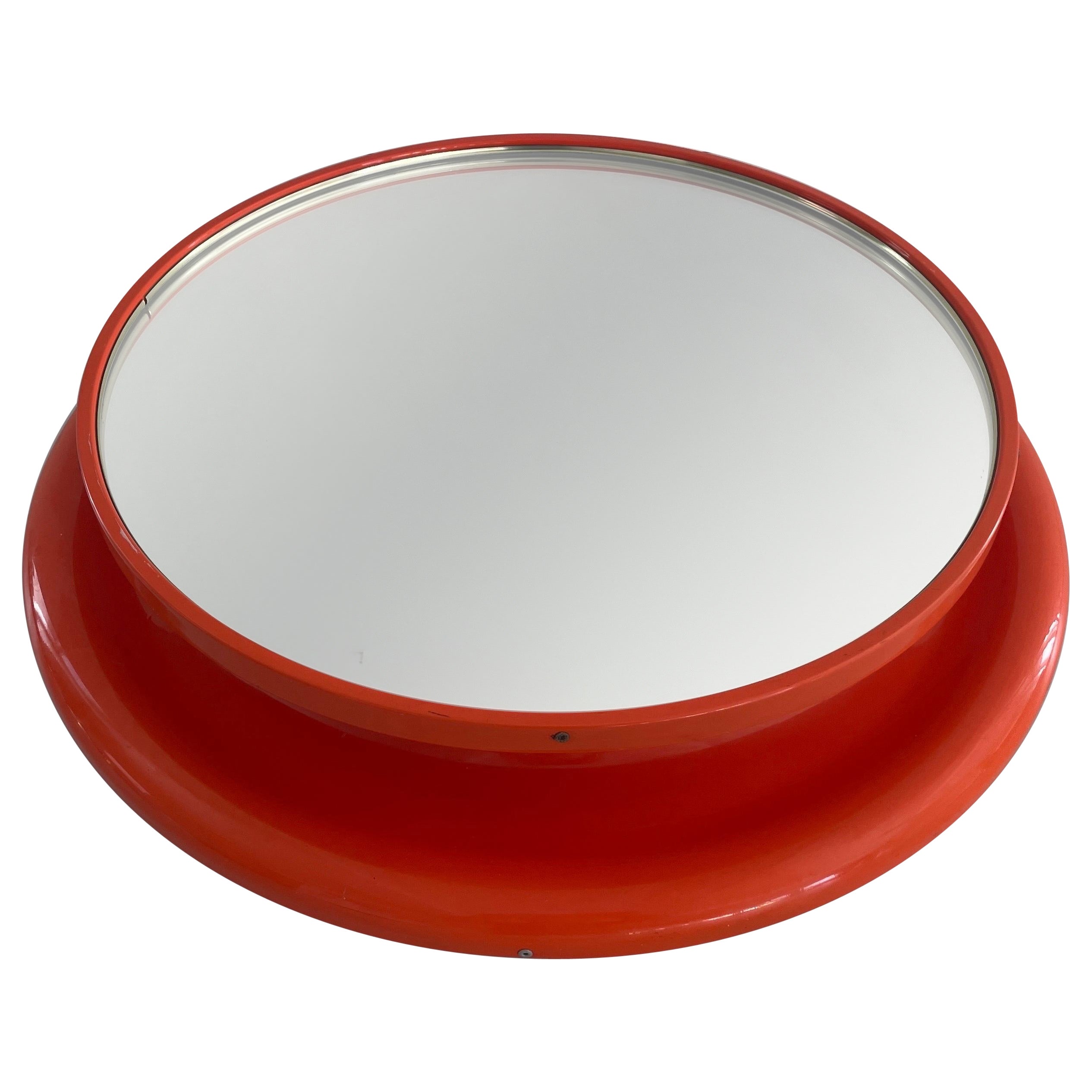 Miroir mural rond Pop Art en métal orange, 1970, Italie