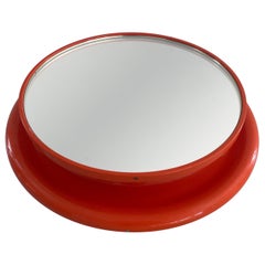 Orange Metal Pop Art Round Wall Mirror, 1970s, Italy