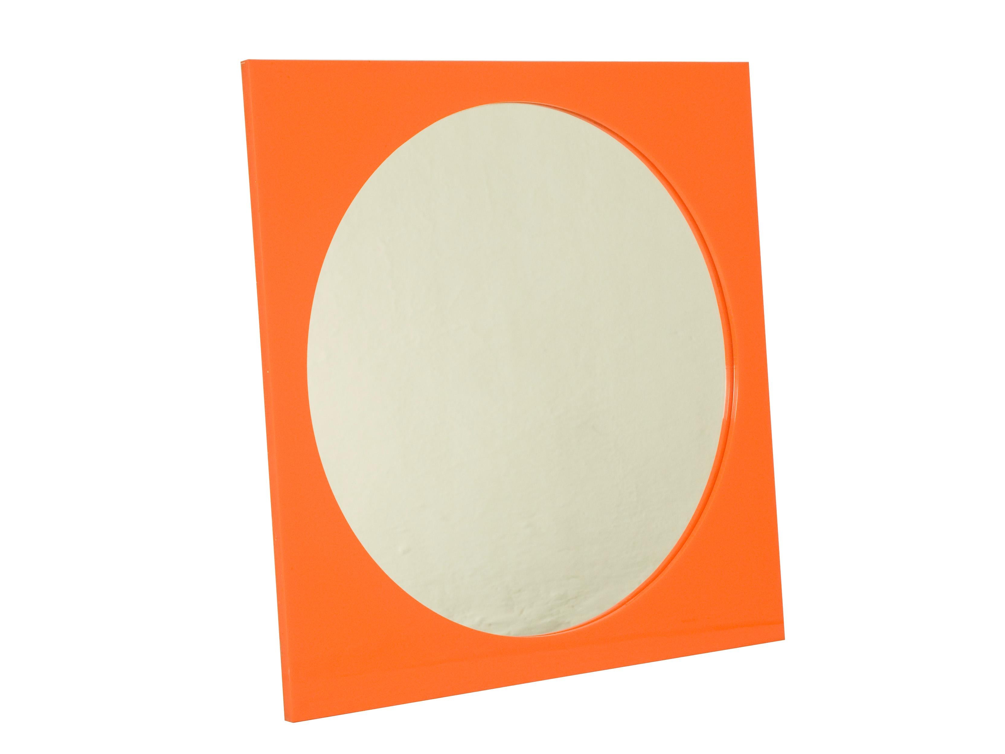 Italian Orange Methacrylate Square Mirror 4724/5 by G. Stoppino for Kartell