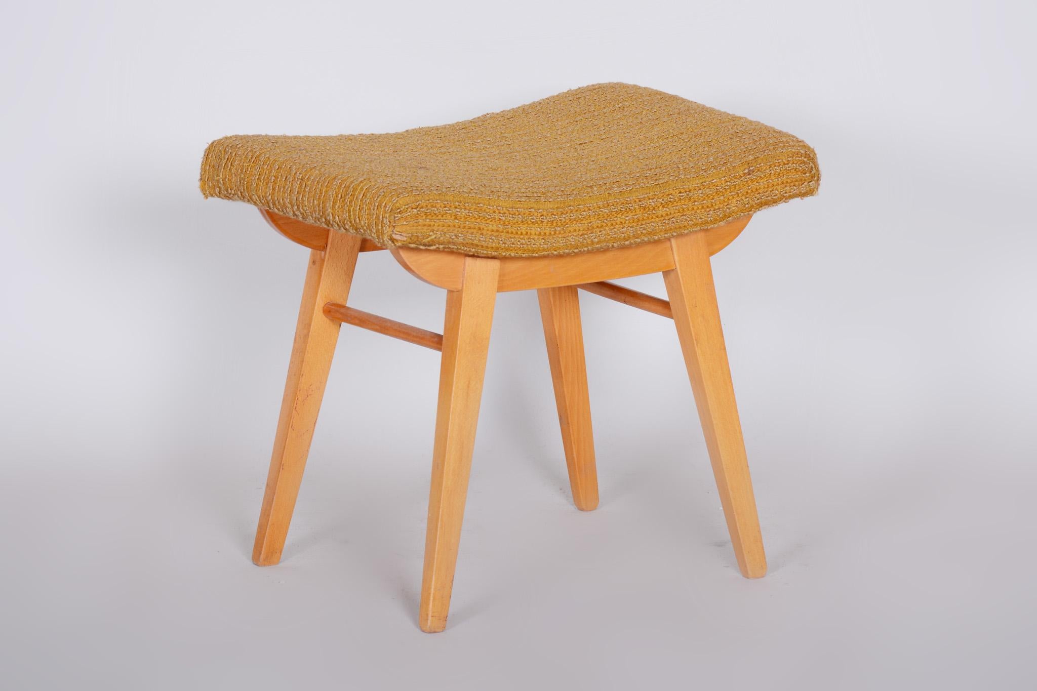 Mid-Century Modern Orange Midcentury Beech Stool, 1960s, Original Preserved Condition For Sale