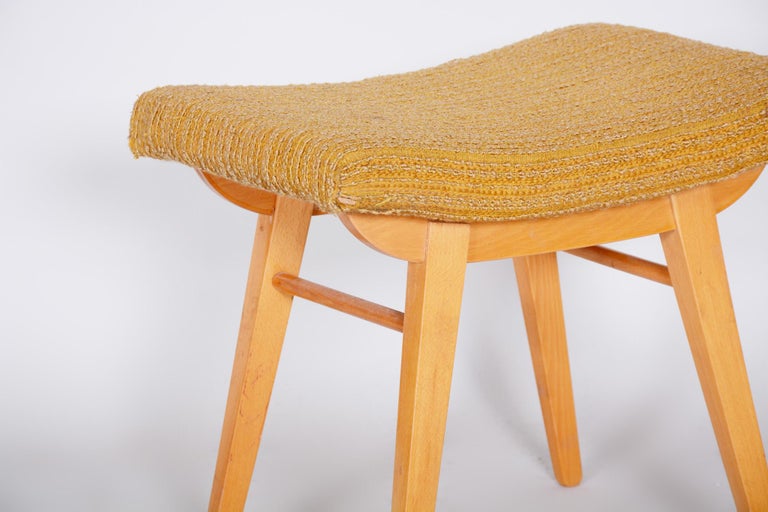 Orange Midcentury Beech Stool, 1960s, Original Preserved Condition For ...
