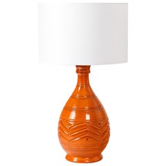 Orange Midcentury Ceramic Table Lamp Shinny Color, circa 1960