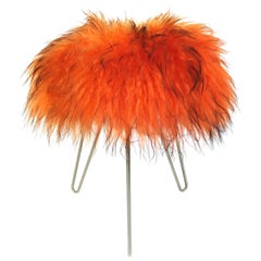 Orange Mid-Century Hairpin Legs Lambswool Fur Stool, 1950s, France