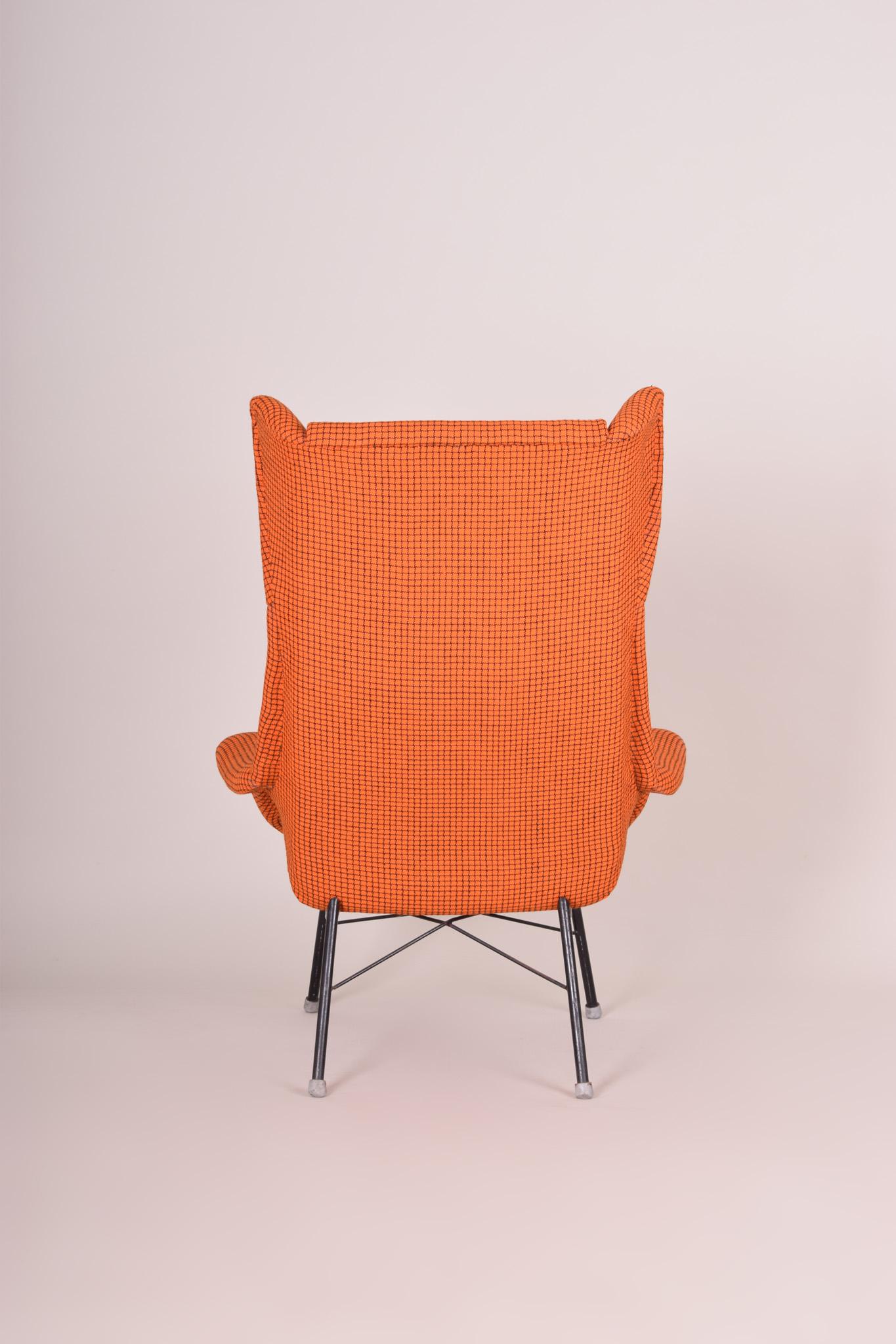 20th Century Orange Mid Century Modern Armchair, Made in 1960s, Czechia, Restored, Navratil For Sale