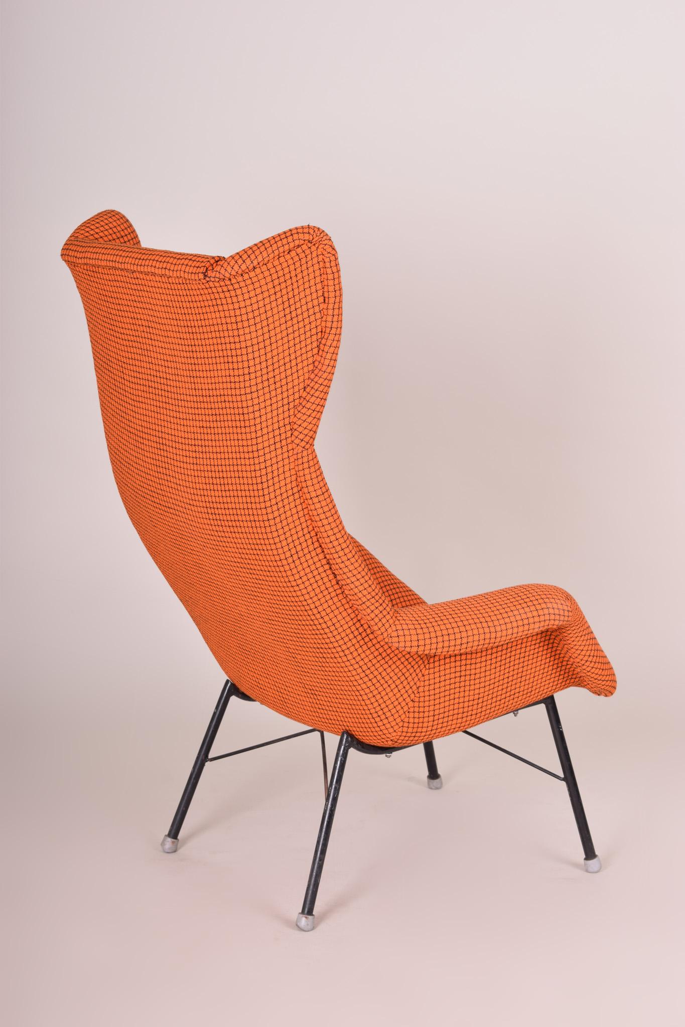 Metal Orange Mid Century Modern Armchair, Made in 1960s, Czechia, Restored, Navratil For Sale