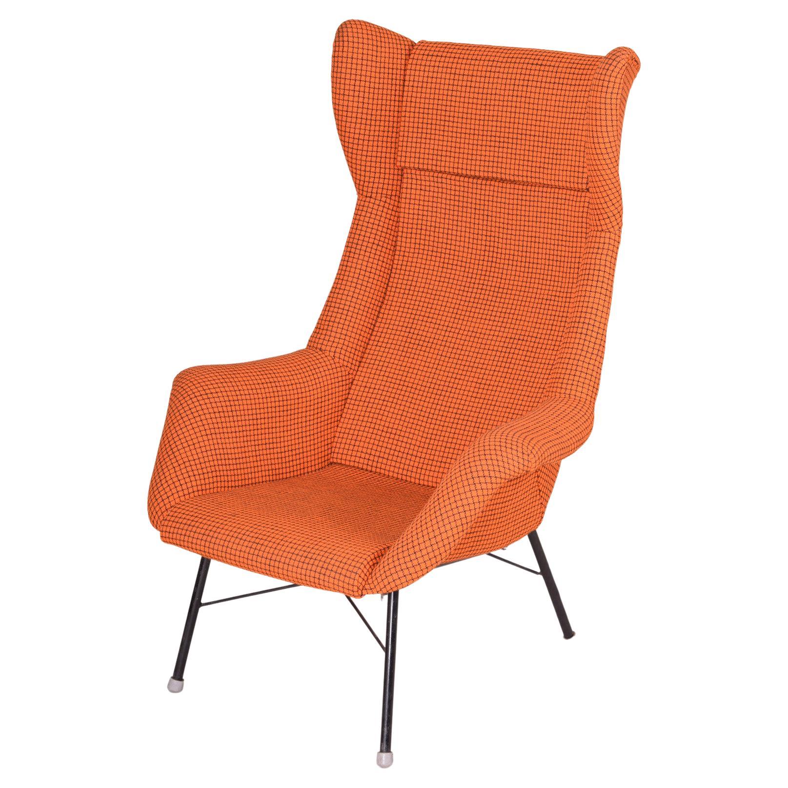 Orange Mid Century Modern Armchair, Made in 1960s, Czechia, Restored, Navratil For Sale