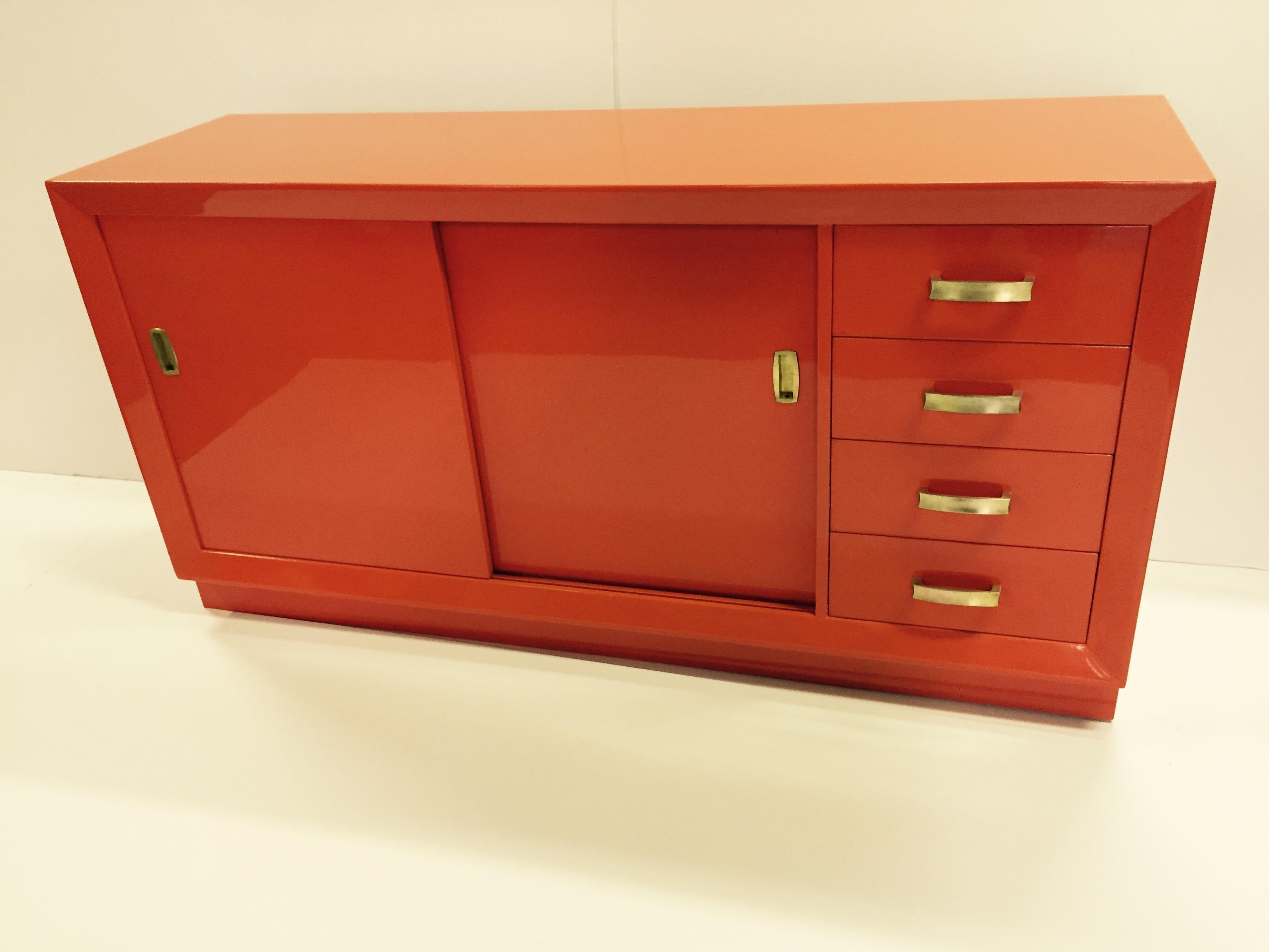 Orange Mid-Century Modern Dressers Attributed to John Widdicomb for John Stuart In Good Condition For Sale In Bronx, NY