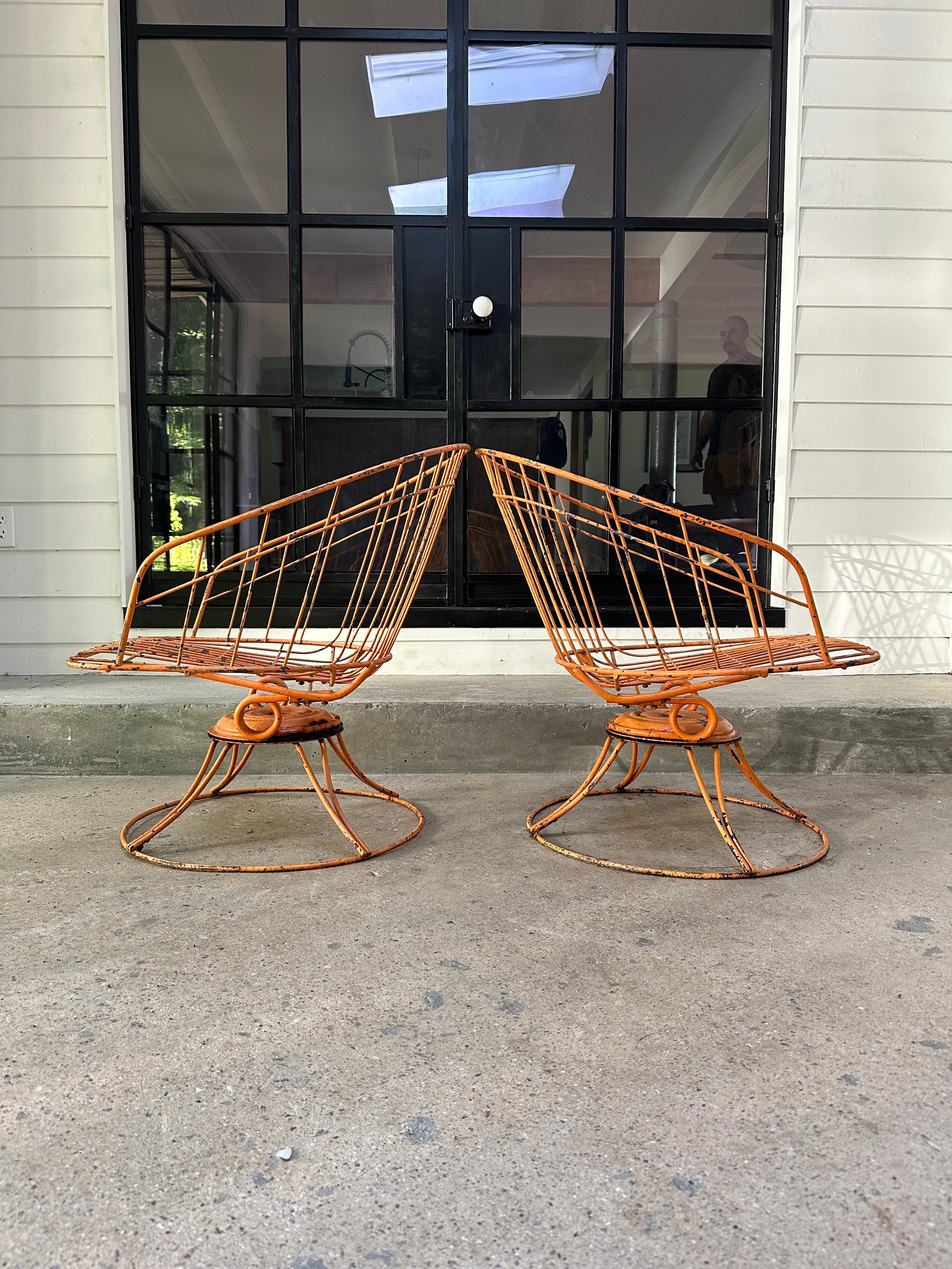 Mid-Century Modern Orange Mid Century Modern Homecrest barrell back chairs