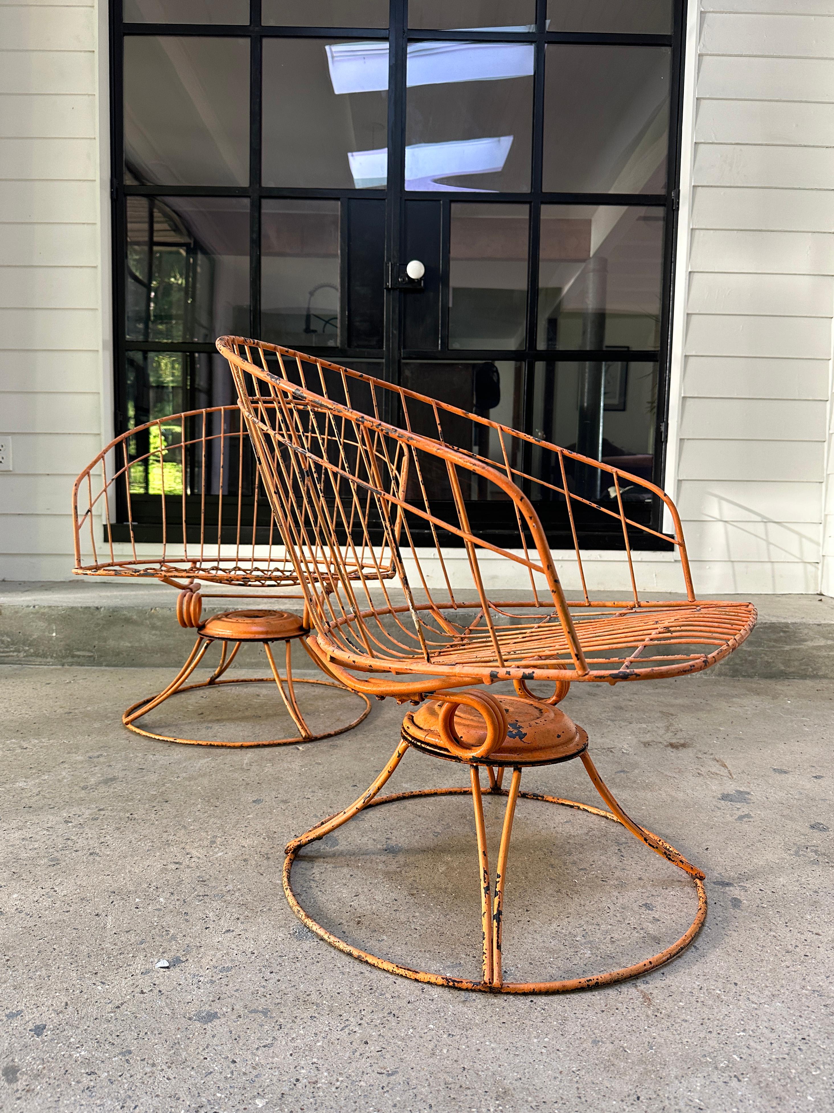 American Orange Mid Century Modern Homecrest barrell back chairs