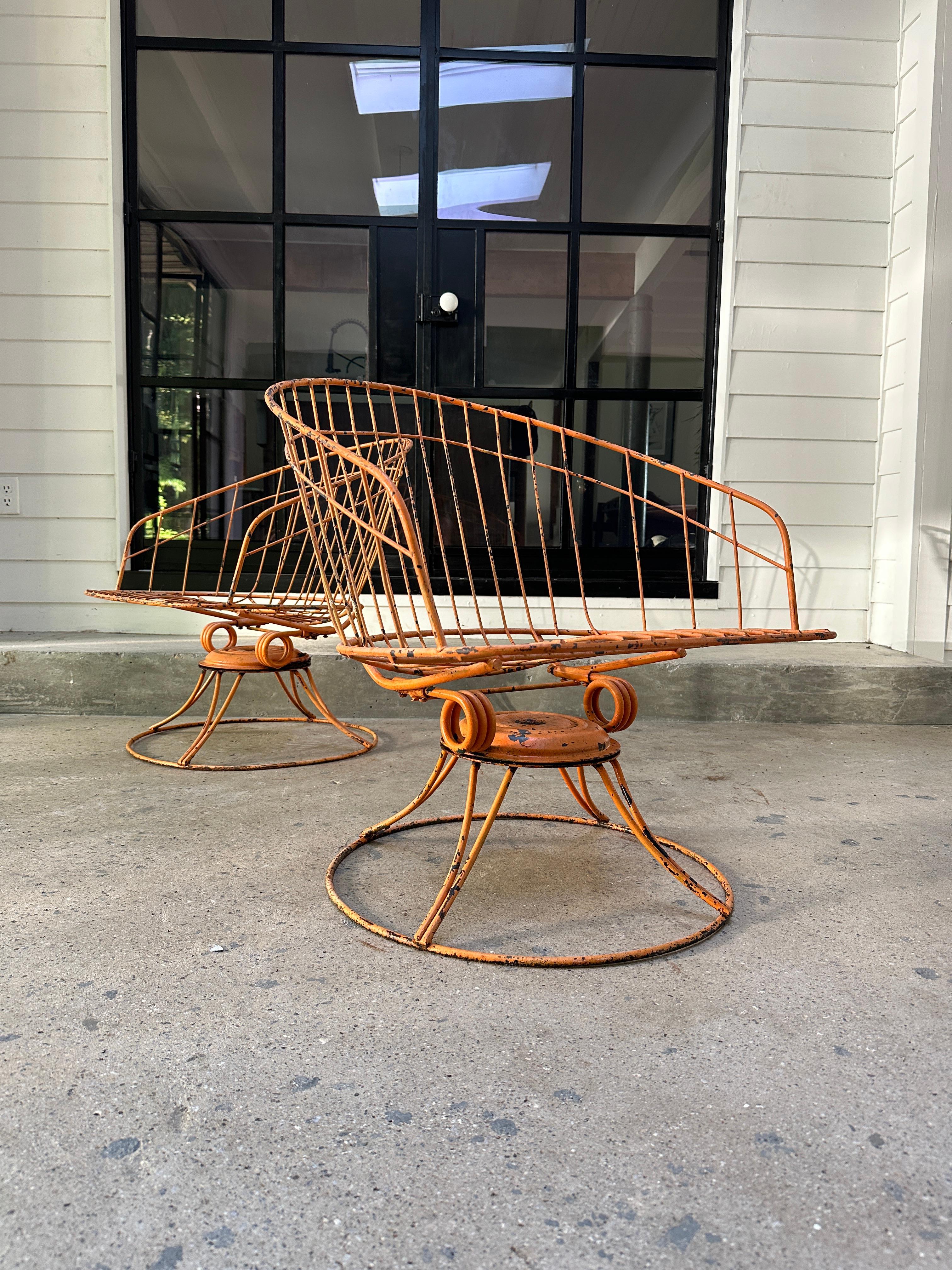 20th Century Orange Mid Century Modern Homecrest barrell back chairs