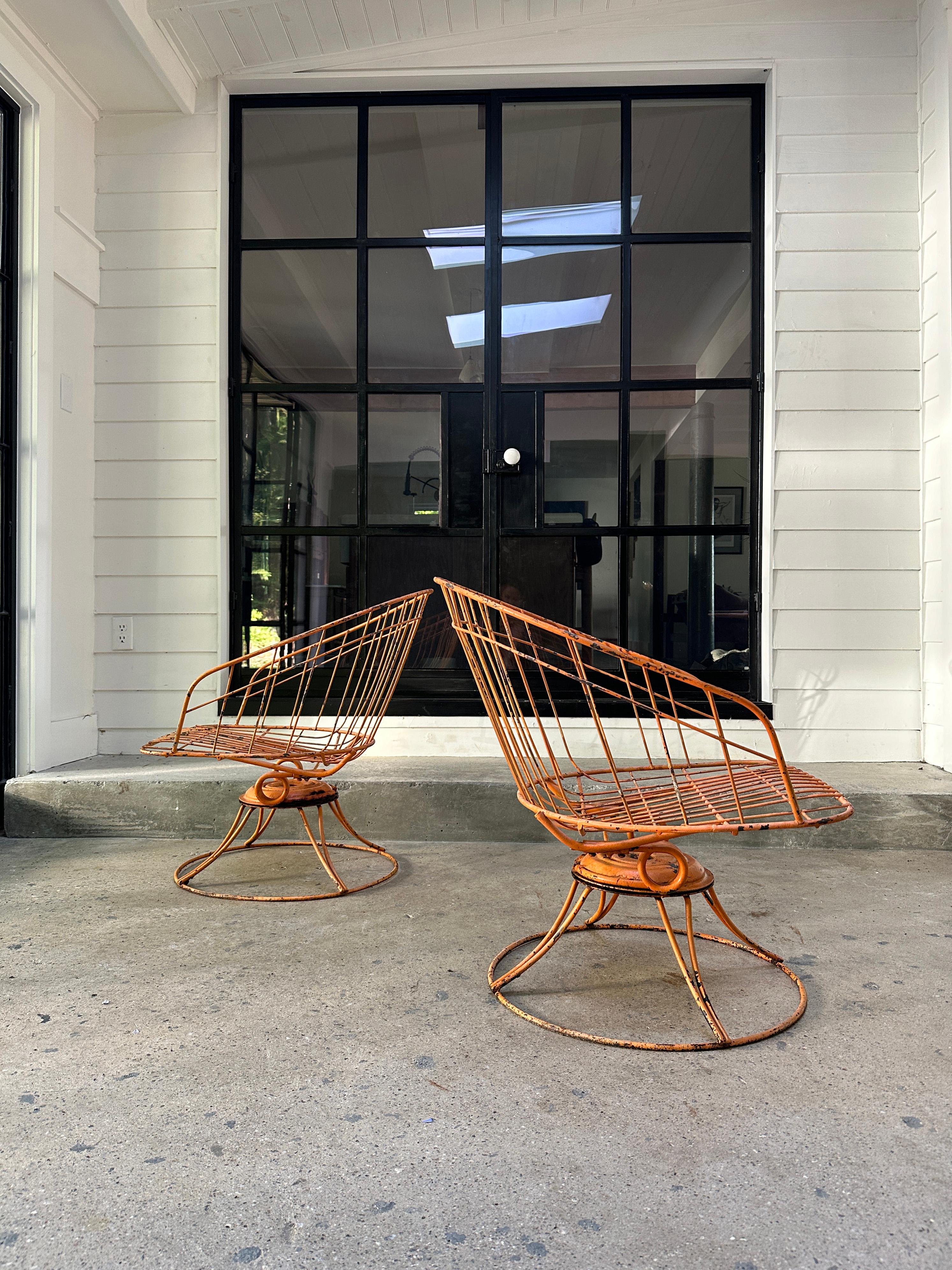 Iron Orange Mid Century Modern Homecrest barrell back chairs
