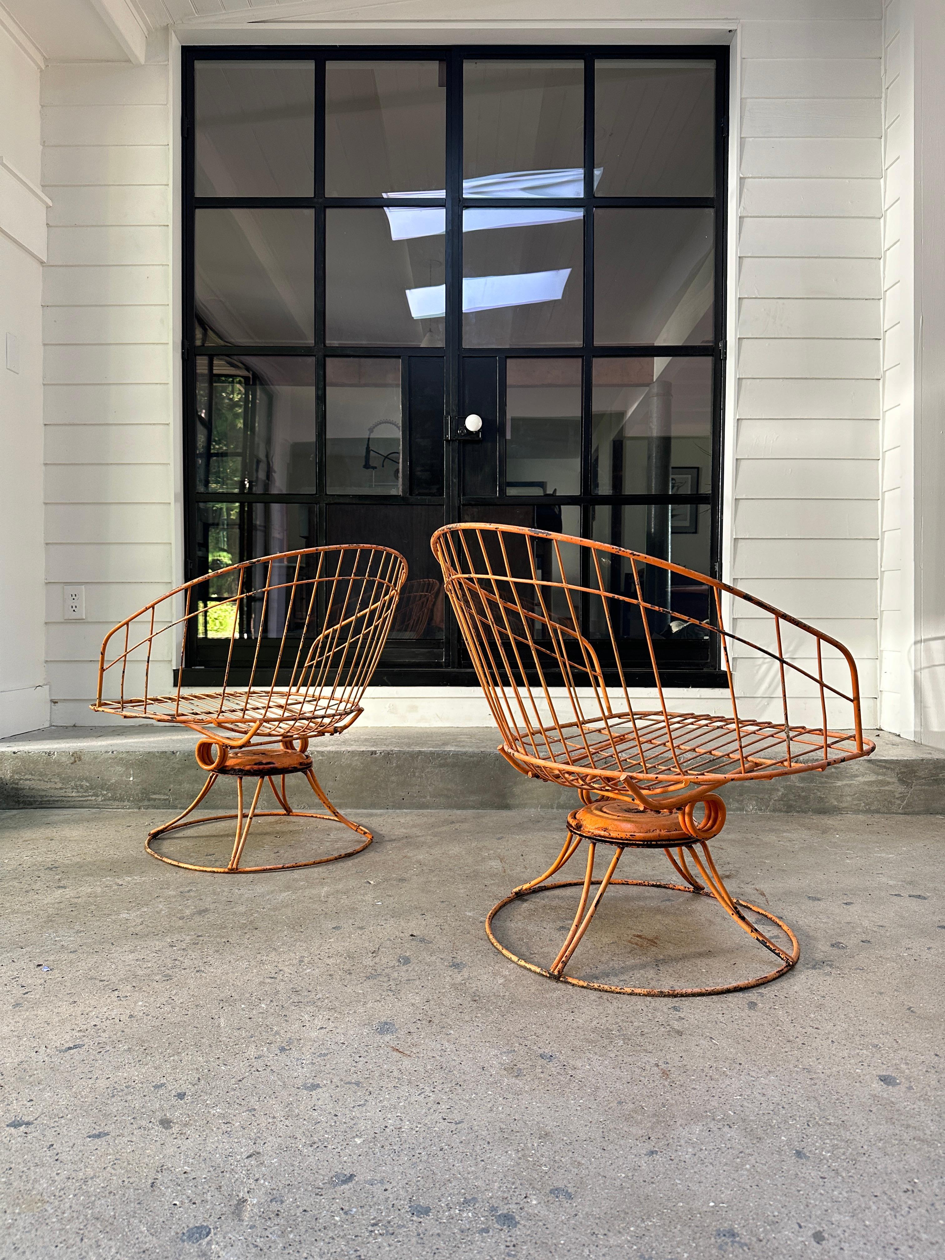 Orange Mid Century Modern Homecrest barrell back chairs 1