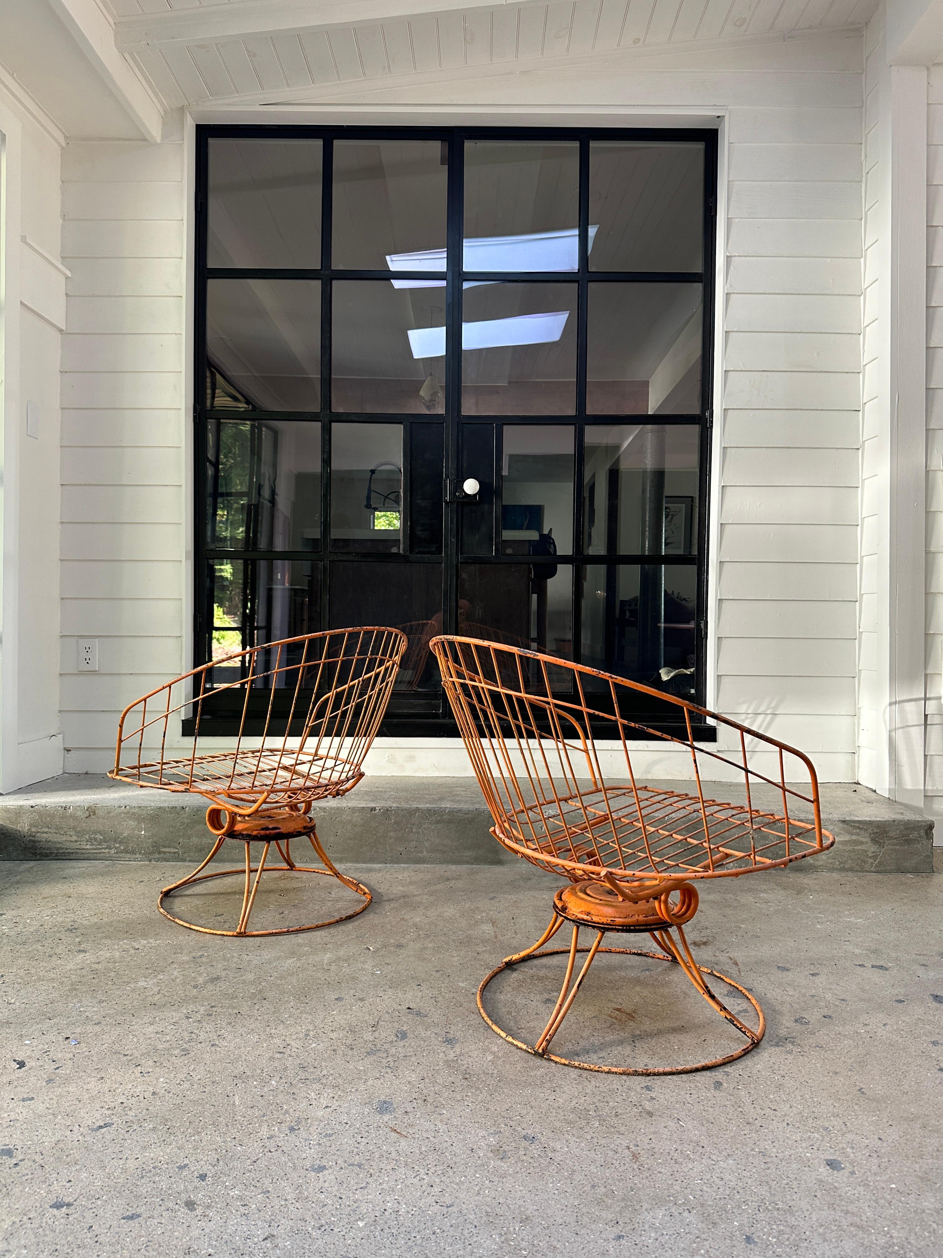 Orange Mid Century Modern Homecrest barrell back chairs 2