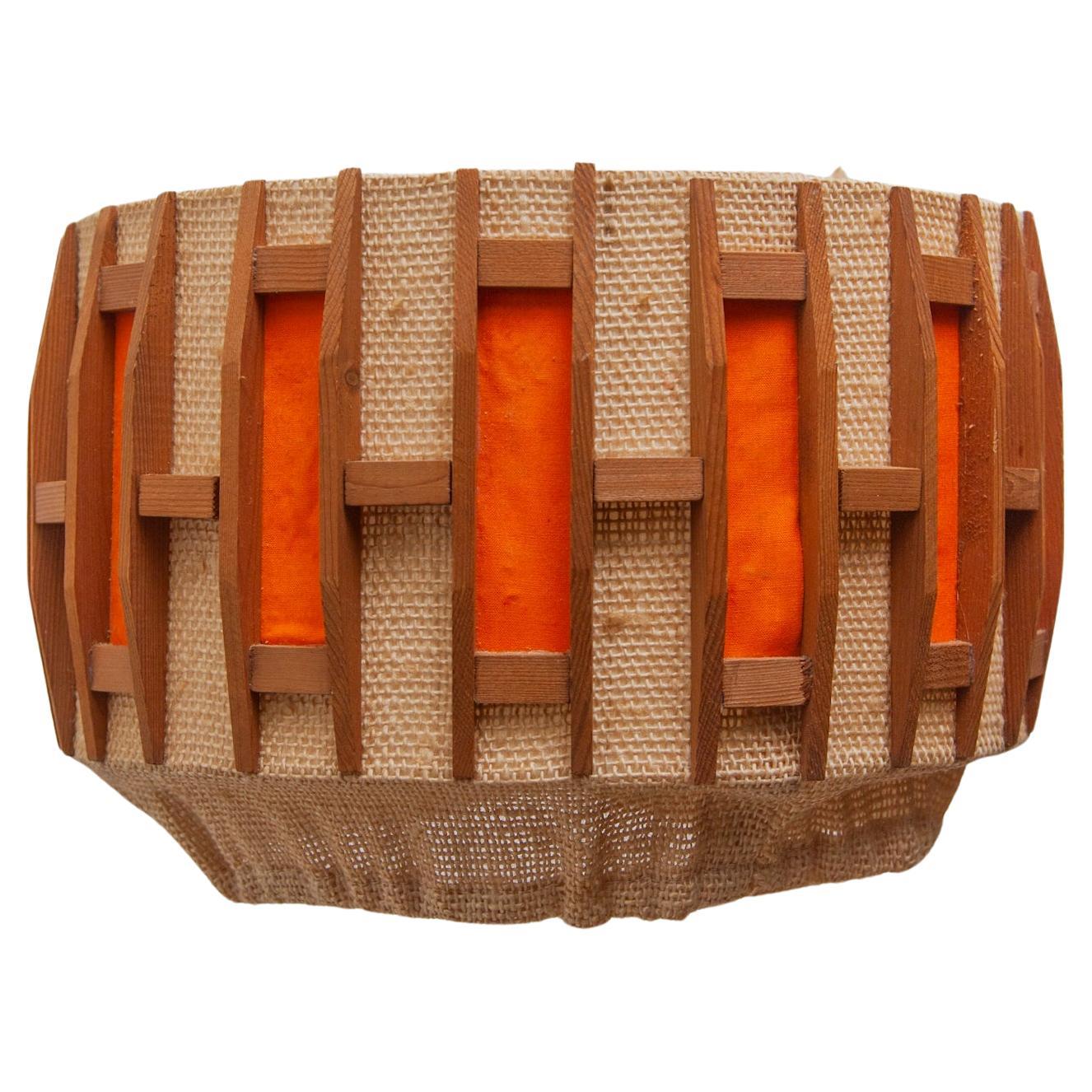 Orange Midcentury Belgium Design-Pendelleuchte aus Teakholz und Jute, 1960er Jahre