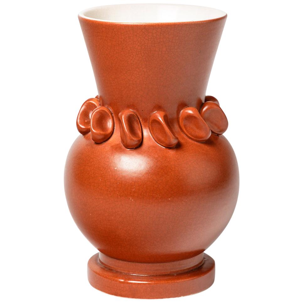 Orange Midcentury Ceramic Vase by Pol Chambost French Design, 1950