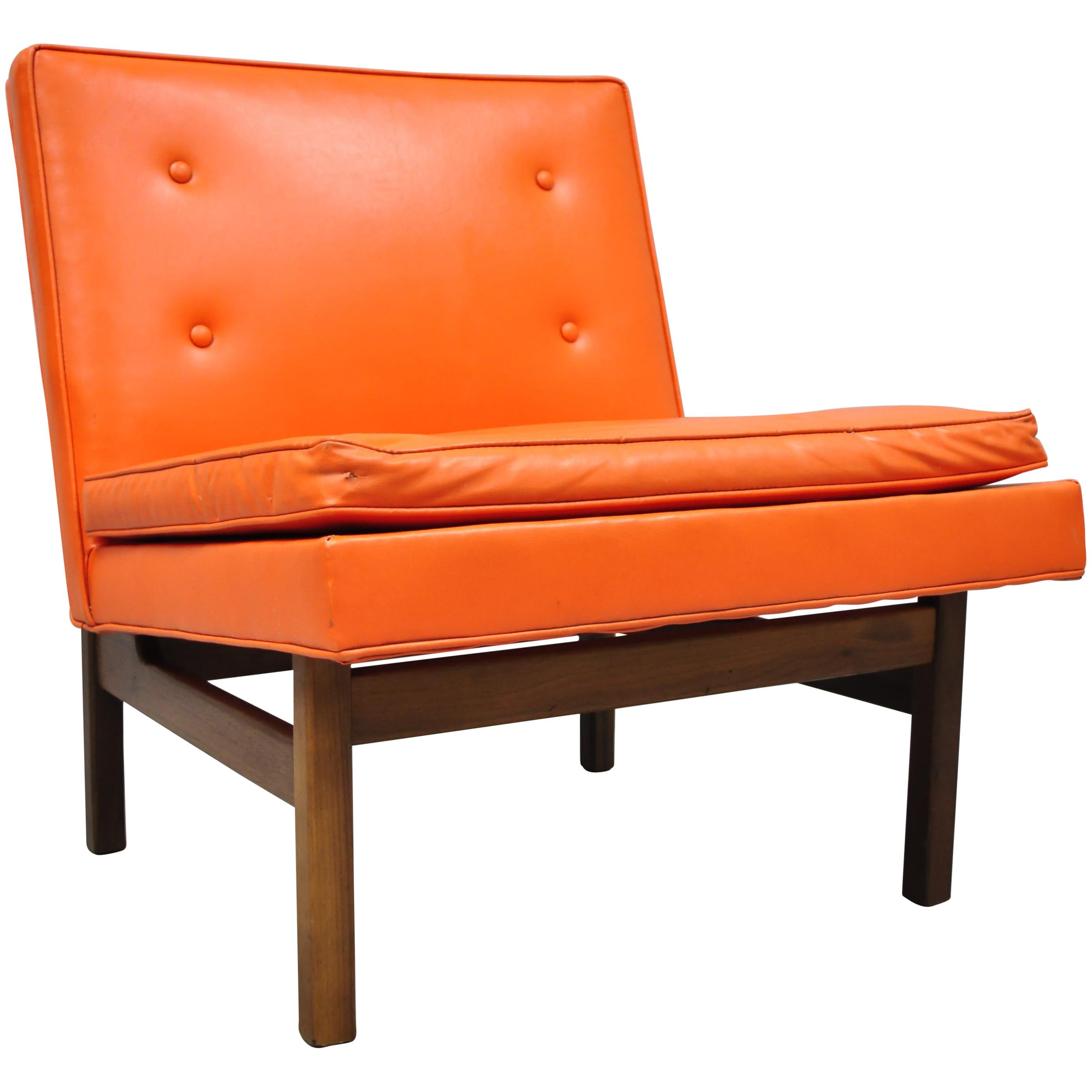 Orange Milo Baughman for Thayer Coggin Teak and Vinyl Slipper Lounge Chair For Sale