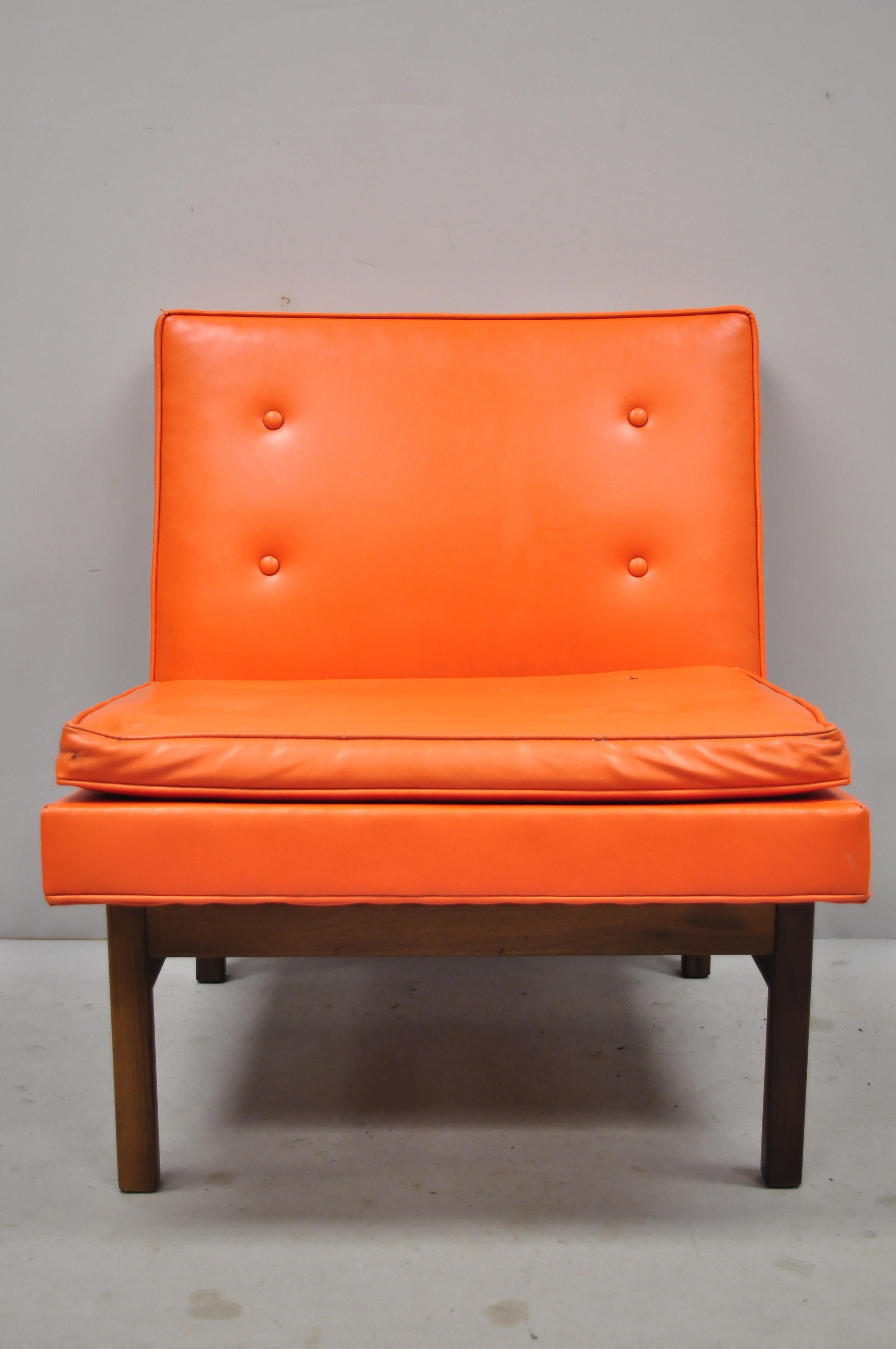 Orange Milo Baughman for Thayer Coggin Teak and Vinyl Slipper Lounge Chair For Sale 4