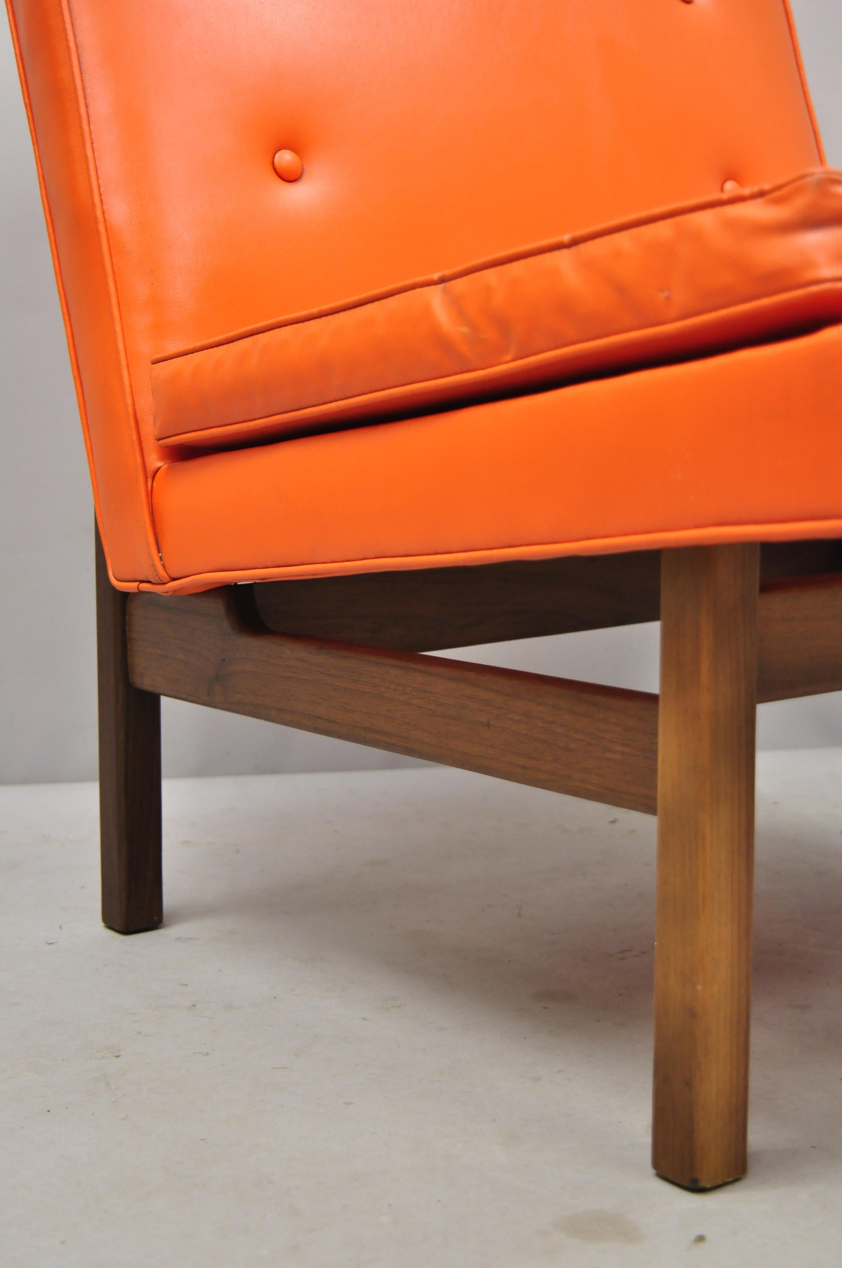 North American Orange Milo Baughman for Thayer Coggin Teak and Vinyl Slipper Lounge Chair For Sale