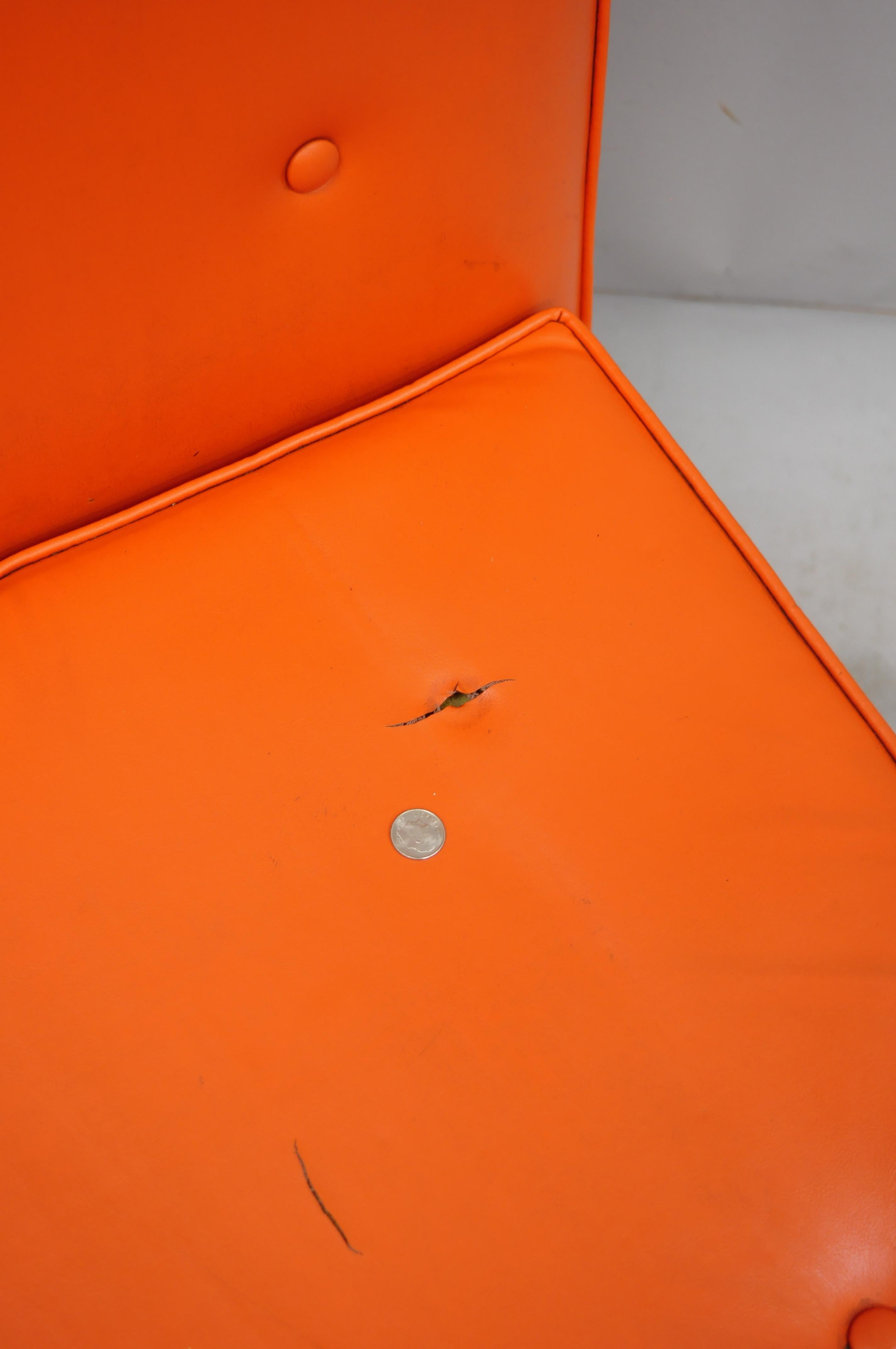 20th Century Orange Milo Baughman for Thayer Coggin Teak and Vinyl Slipper Lounge Chair