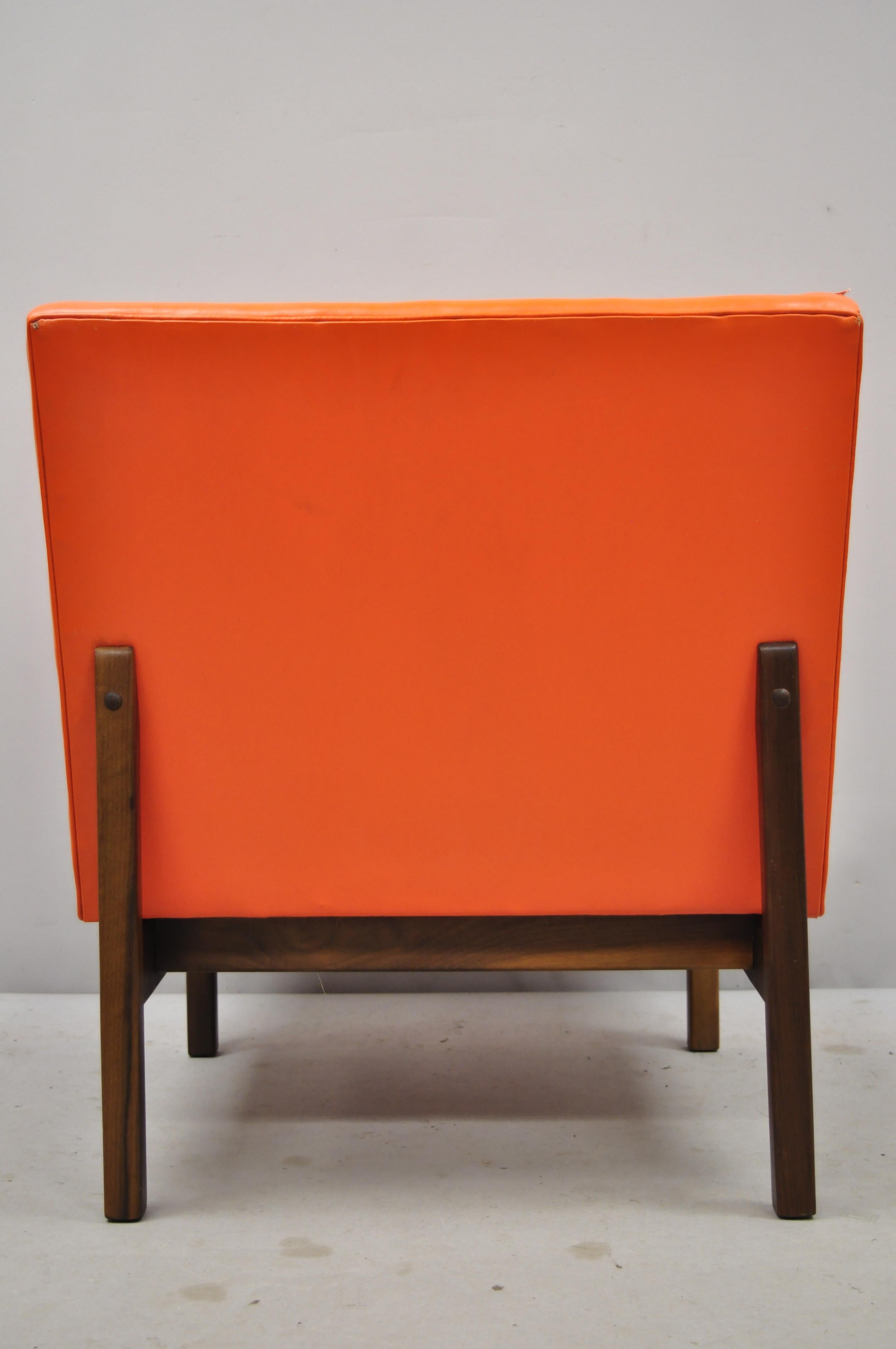 Naugahyde Orange Milo Baughman for Thayer Coggin Teak and Vinyl Slipper Lounge Chair For Sale
