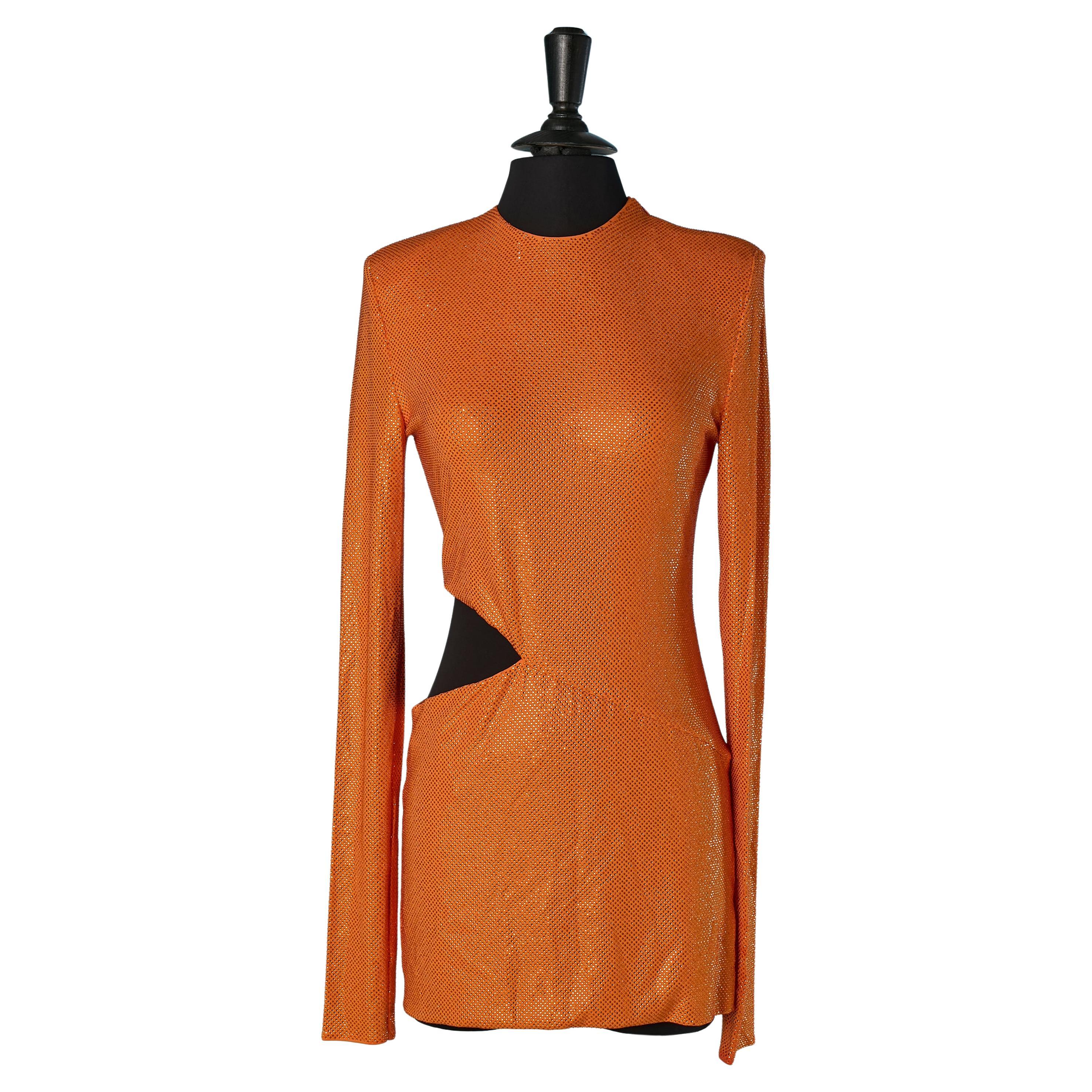 Orange mini dress with orange rhinestone embellishment ALEXANDRE VAUTHIER