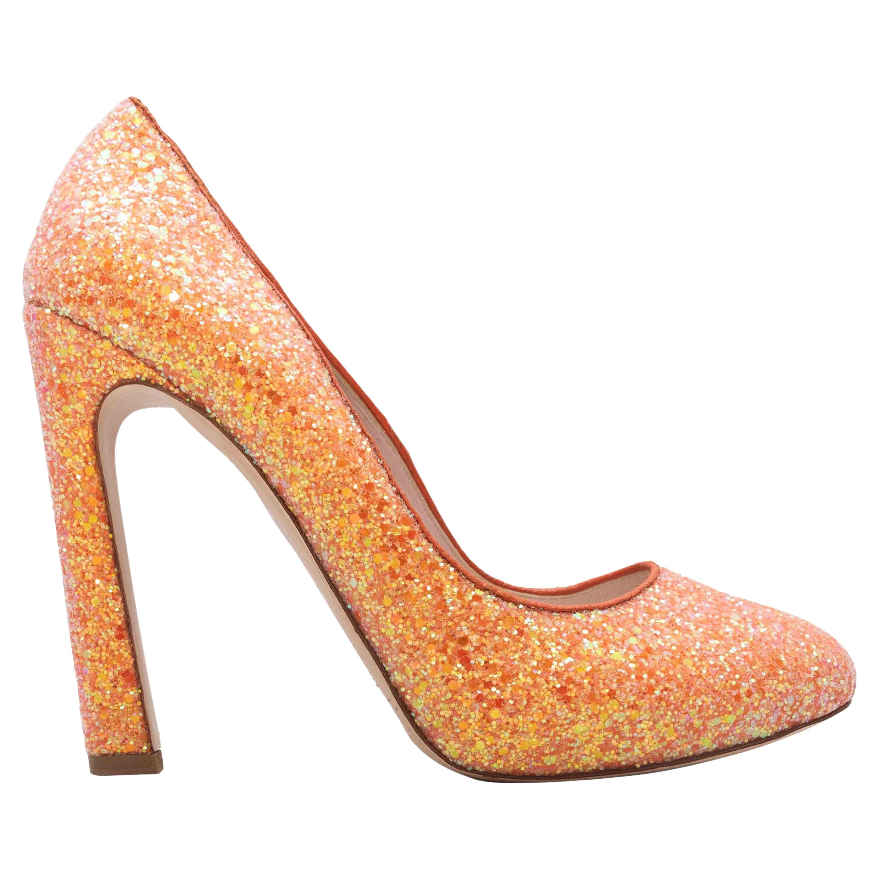 Orange Miu Miu Glitter Pumps Size 39.5 For Sale