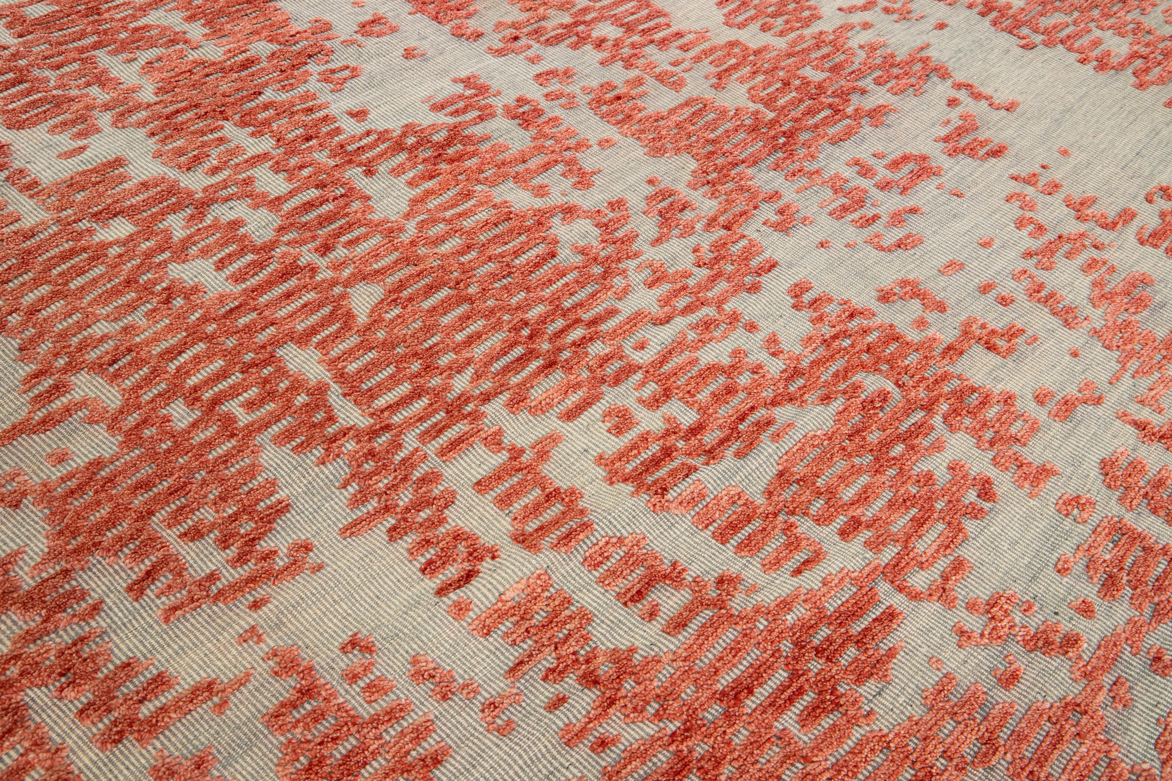 Orange Modern Apadana's Safi Collection Handmade Abstract Oversize Wool Rug For Sale 4