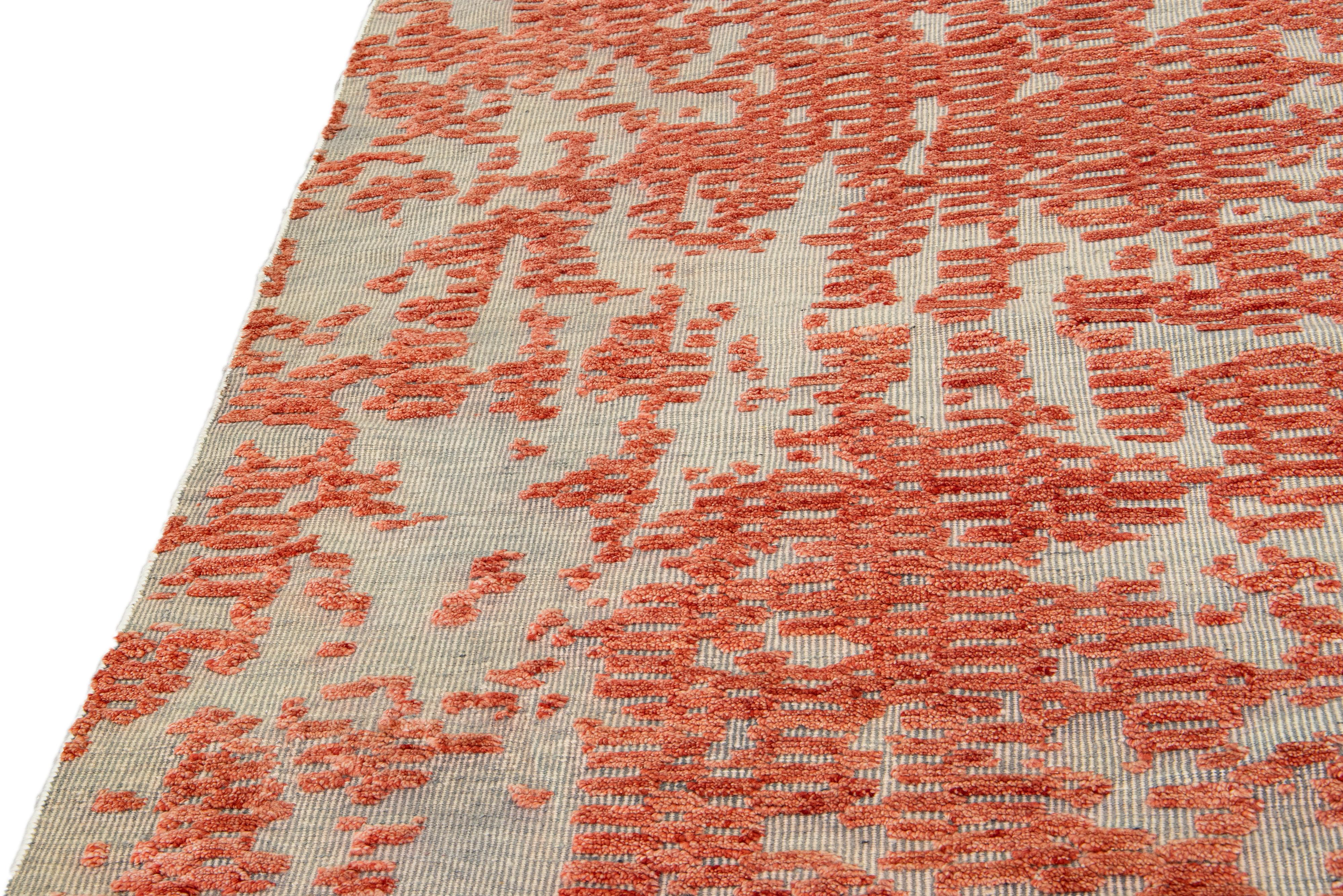 Hand-Knotted Orange Modern Apadana's Safi Collection Handmade Abstract Oversize Wool Rug For Sale