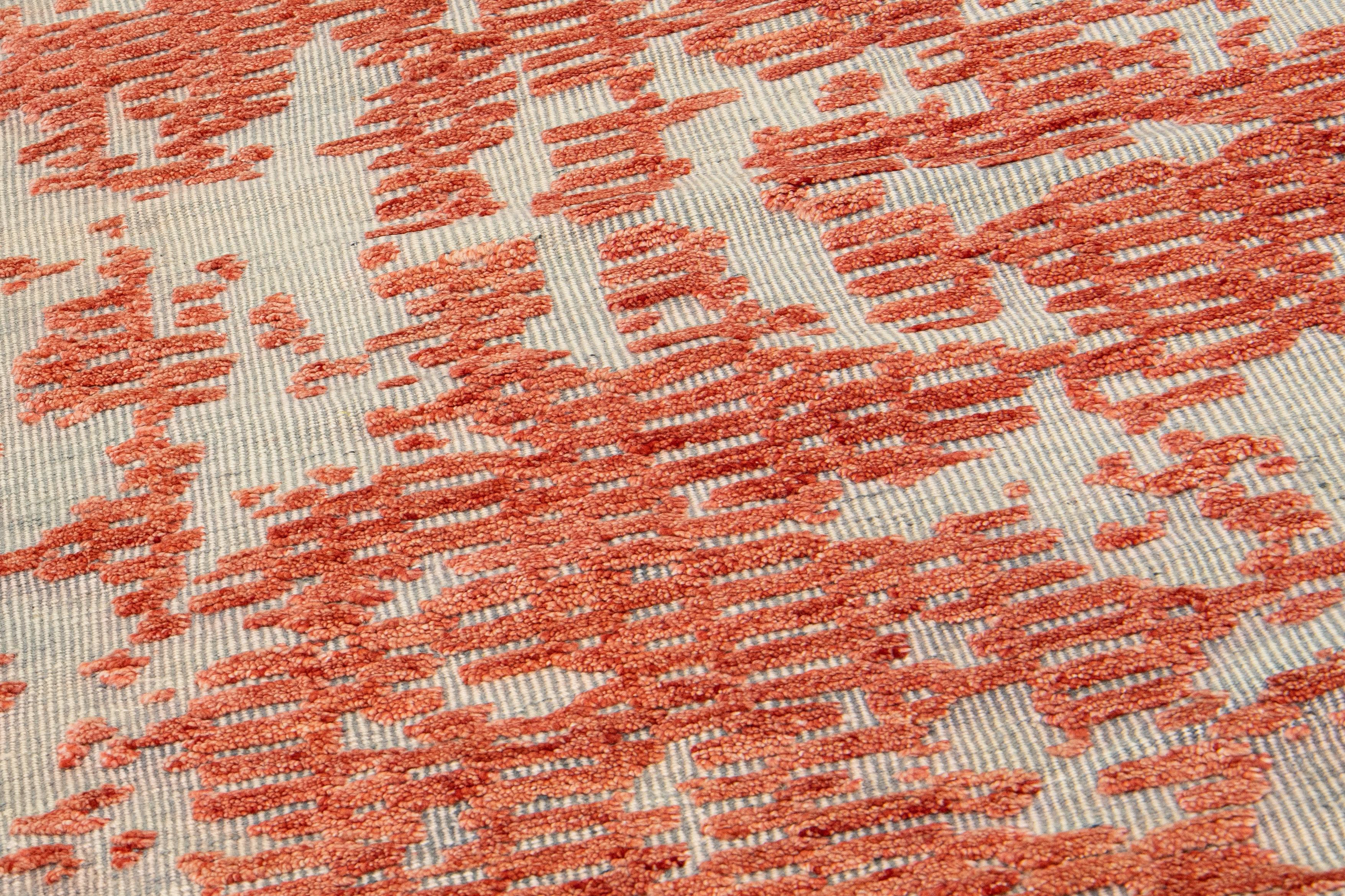 Contemporary Orange Modern Apadana's Safi Collection Handmade Abstract Oversize Wool Rug For Sale