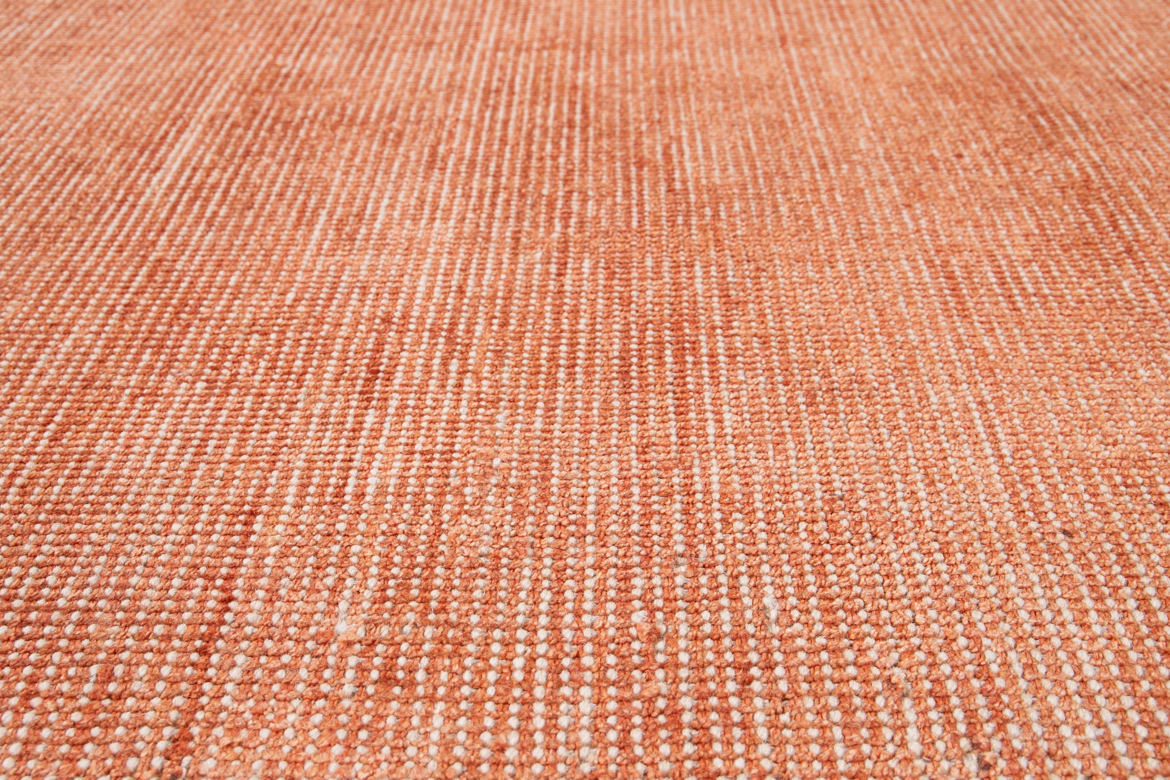 Indian Apadana Orange Modern Bamboo or Silk Boho Handmade Rug For Sale